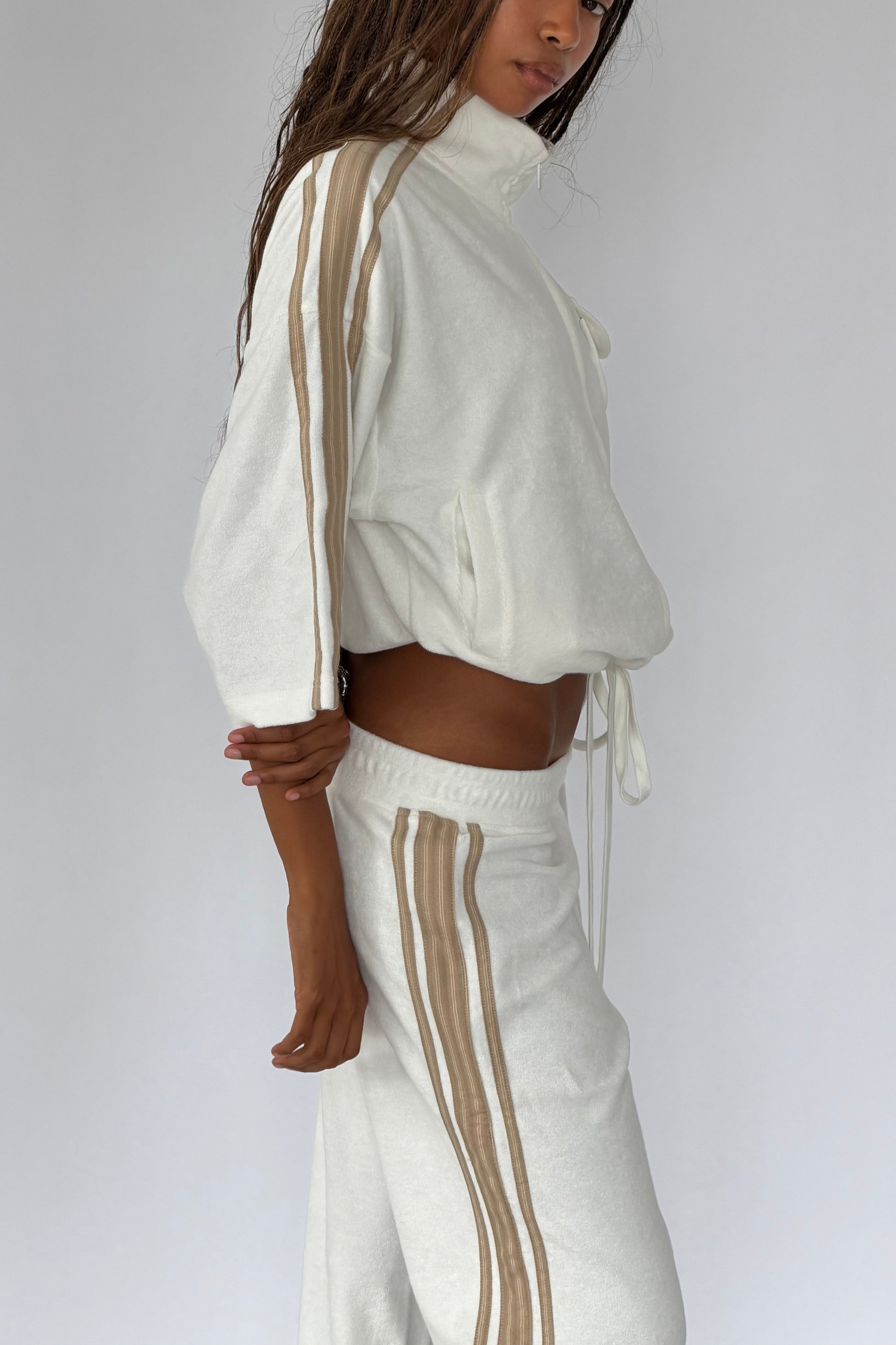 Vintage White & Tan Towelling Pants