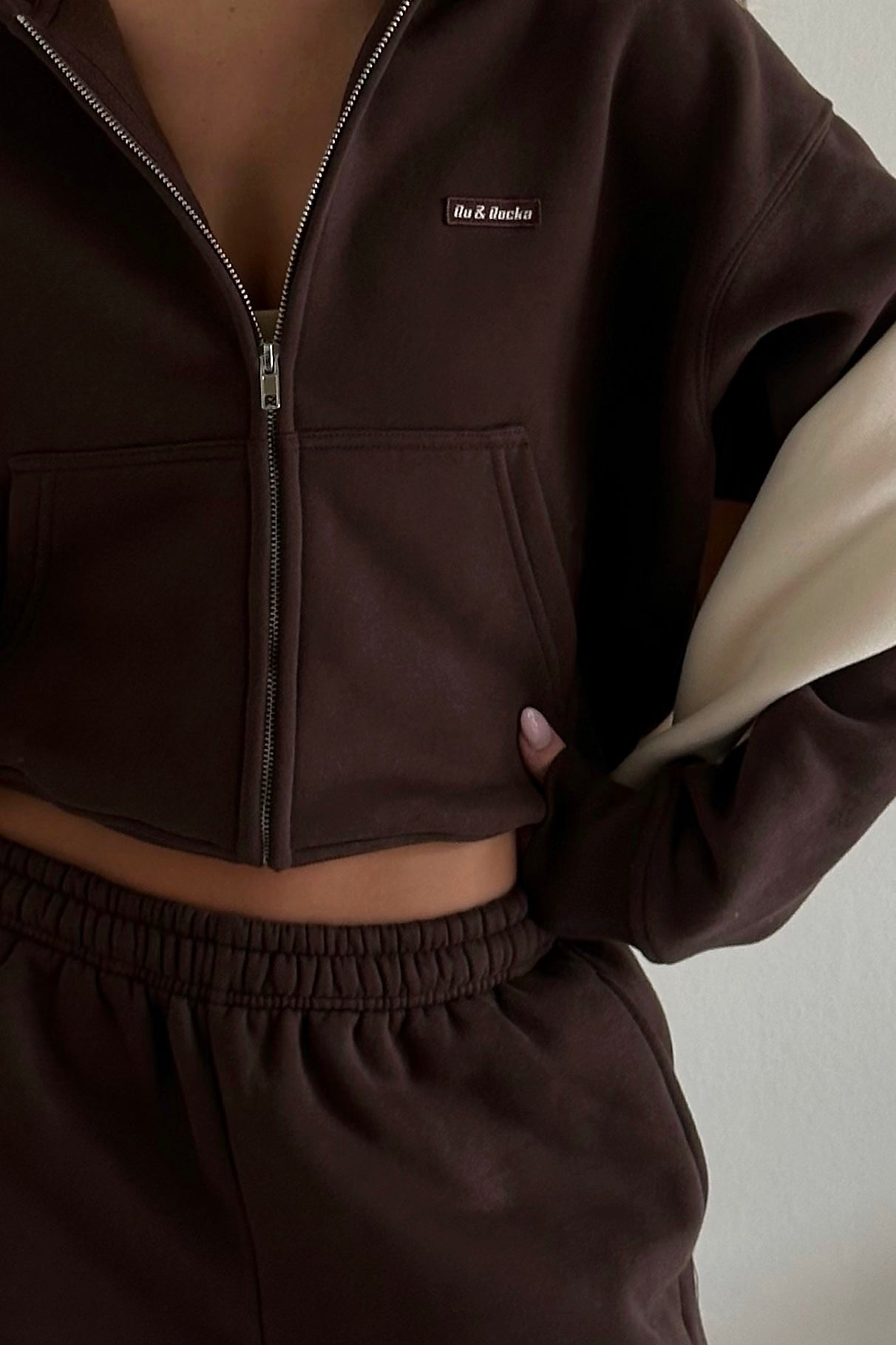 Saddle Brown Core Cropped Zip Hoodie