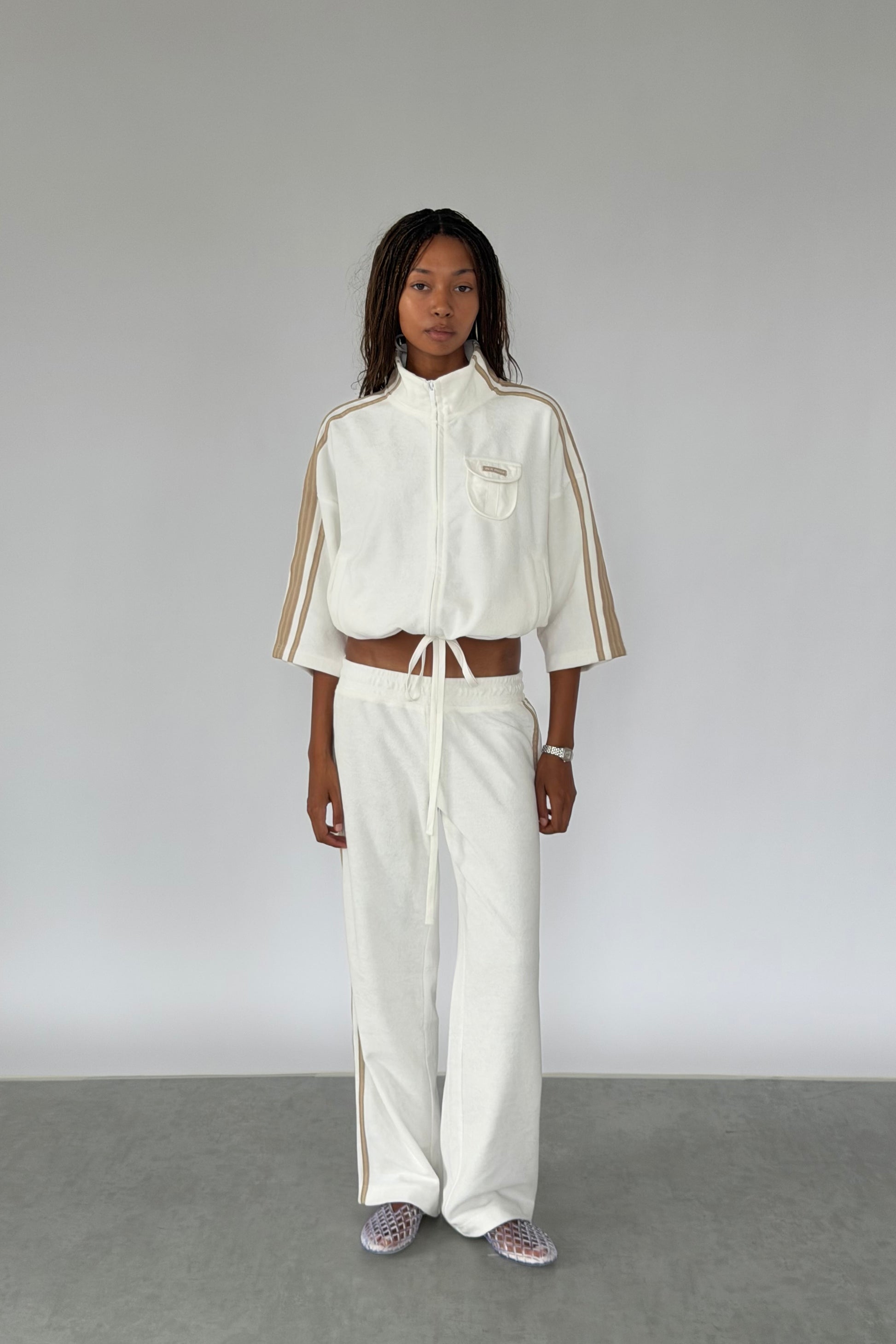 Vintage White & Tan Towelling Pants
