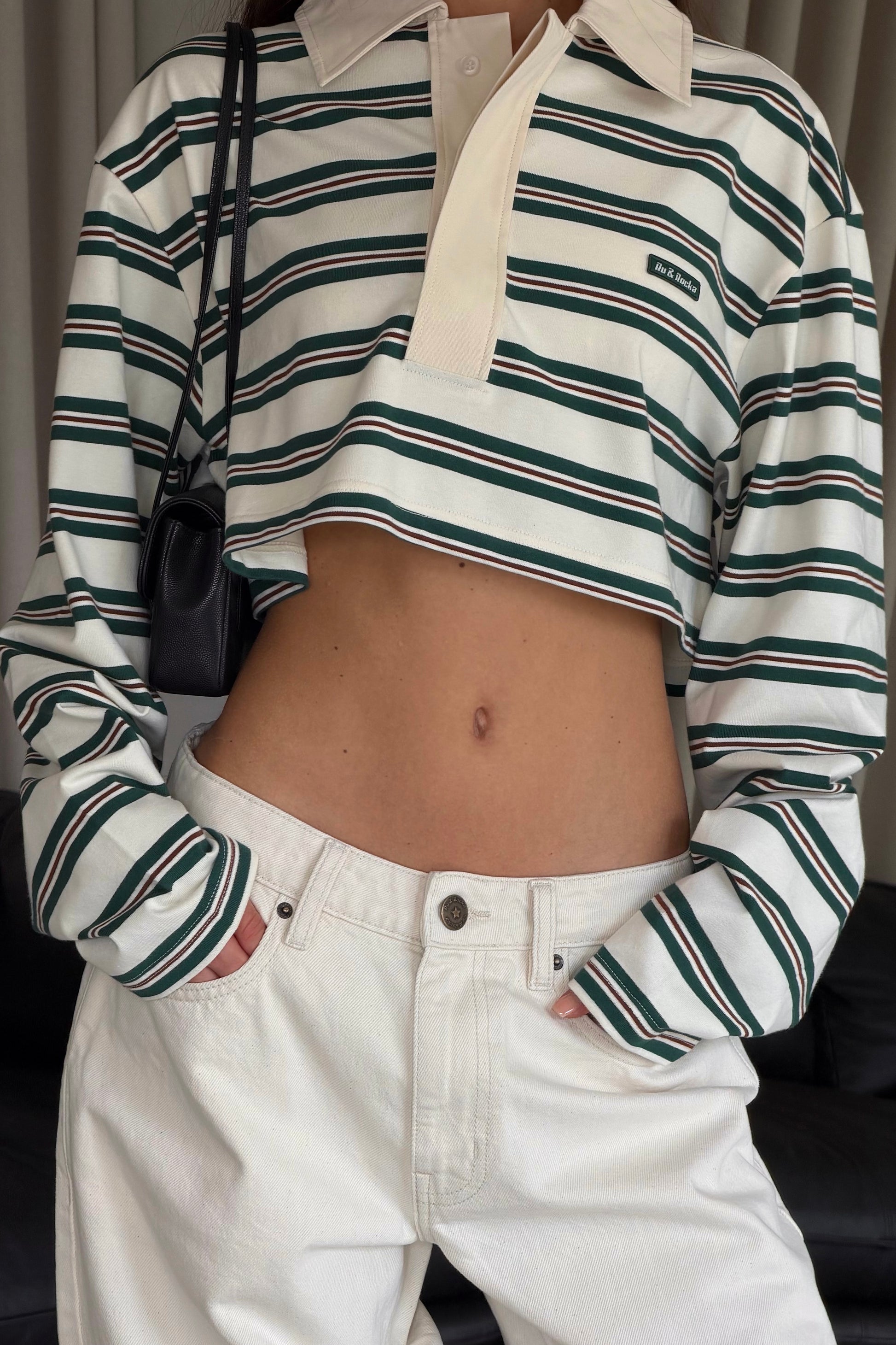 Western Cropped Cream Striped Polo