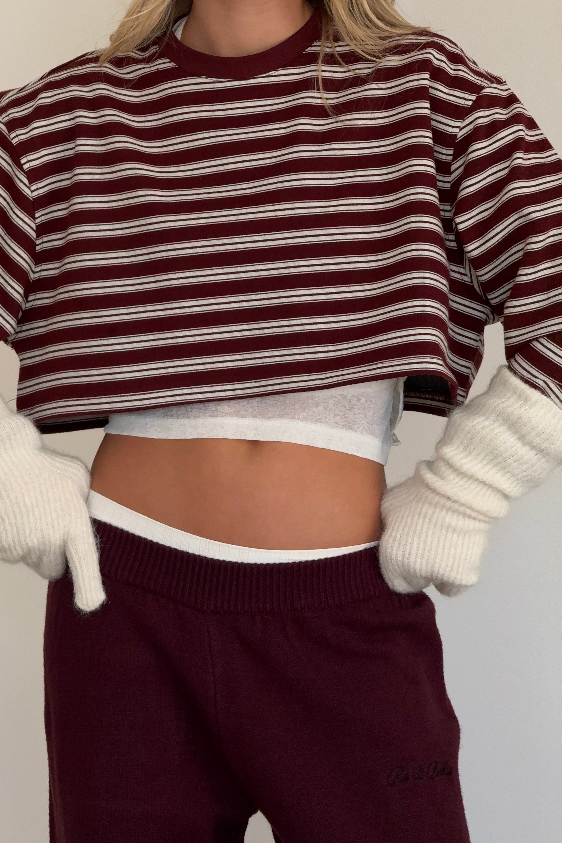 Cropped Burgundy Striped Tee