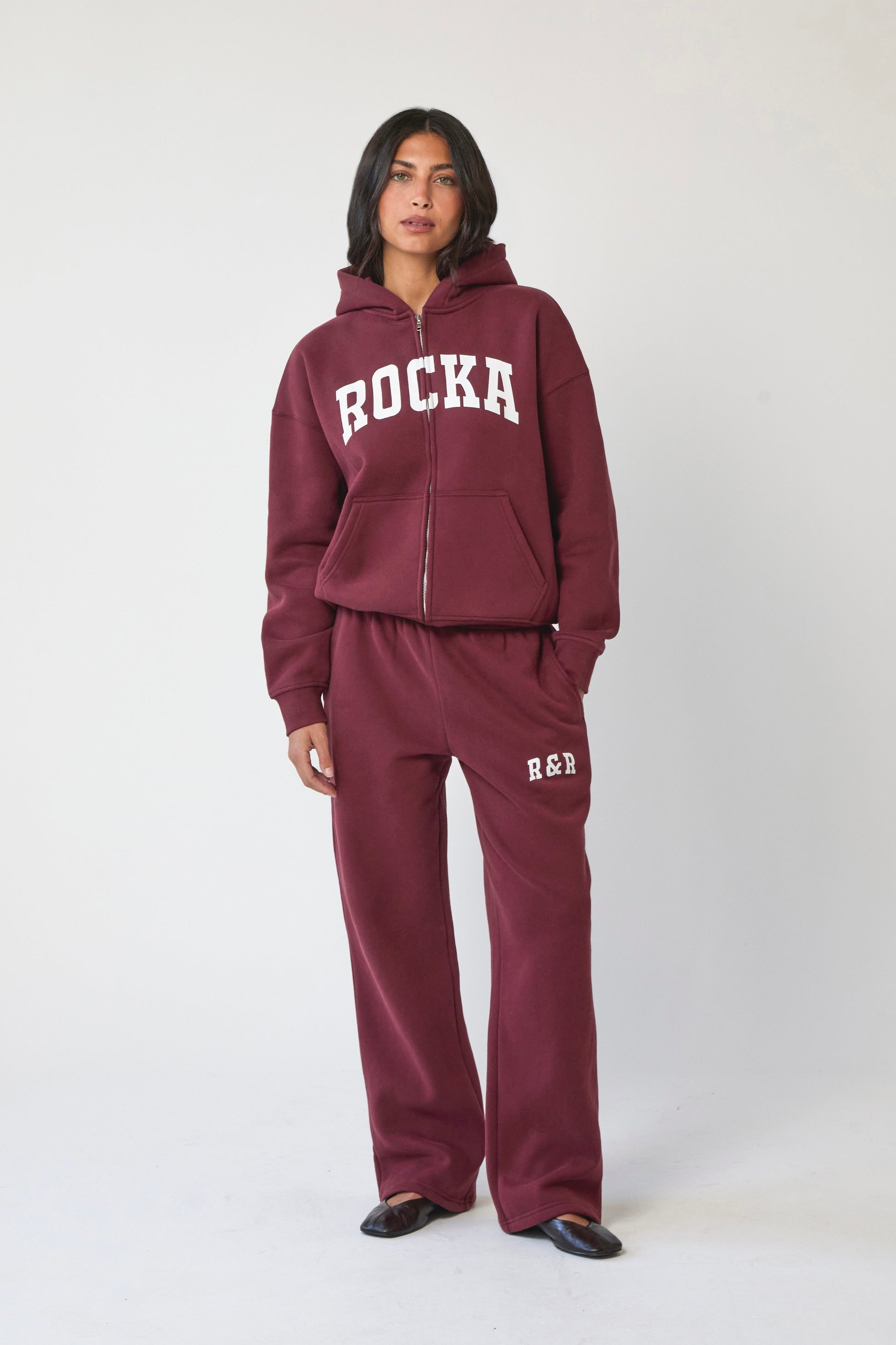 Burgundy Varsity Oversized Zip Hoodie