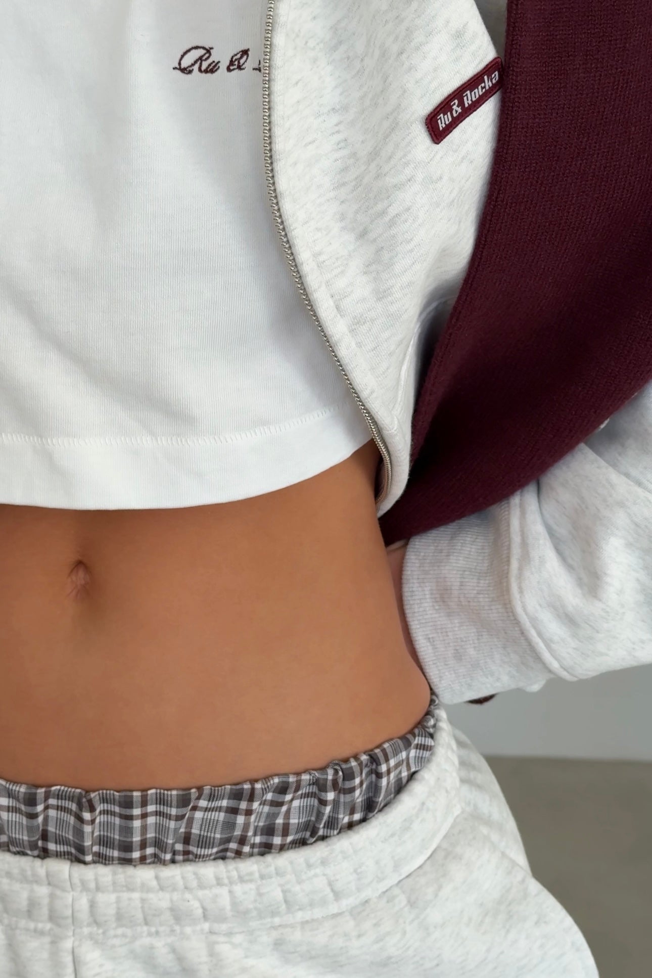 Grey Core Cropped Zip Hoodie