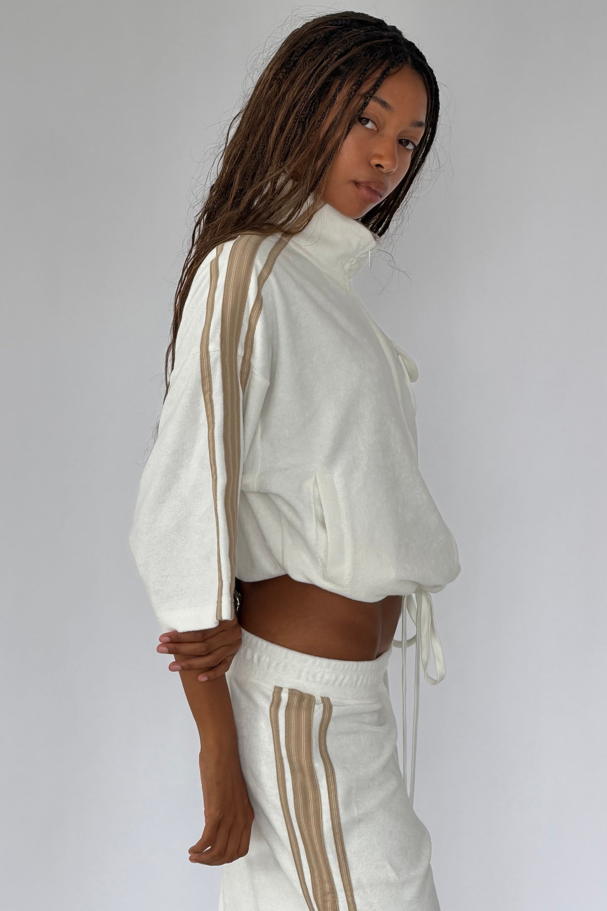Vintage White & Tan Towelling Jacket