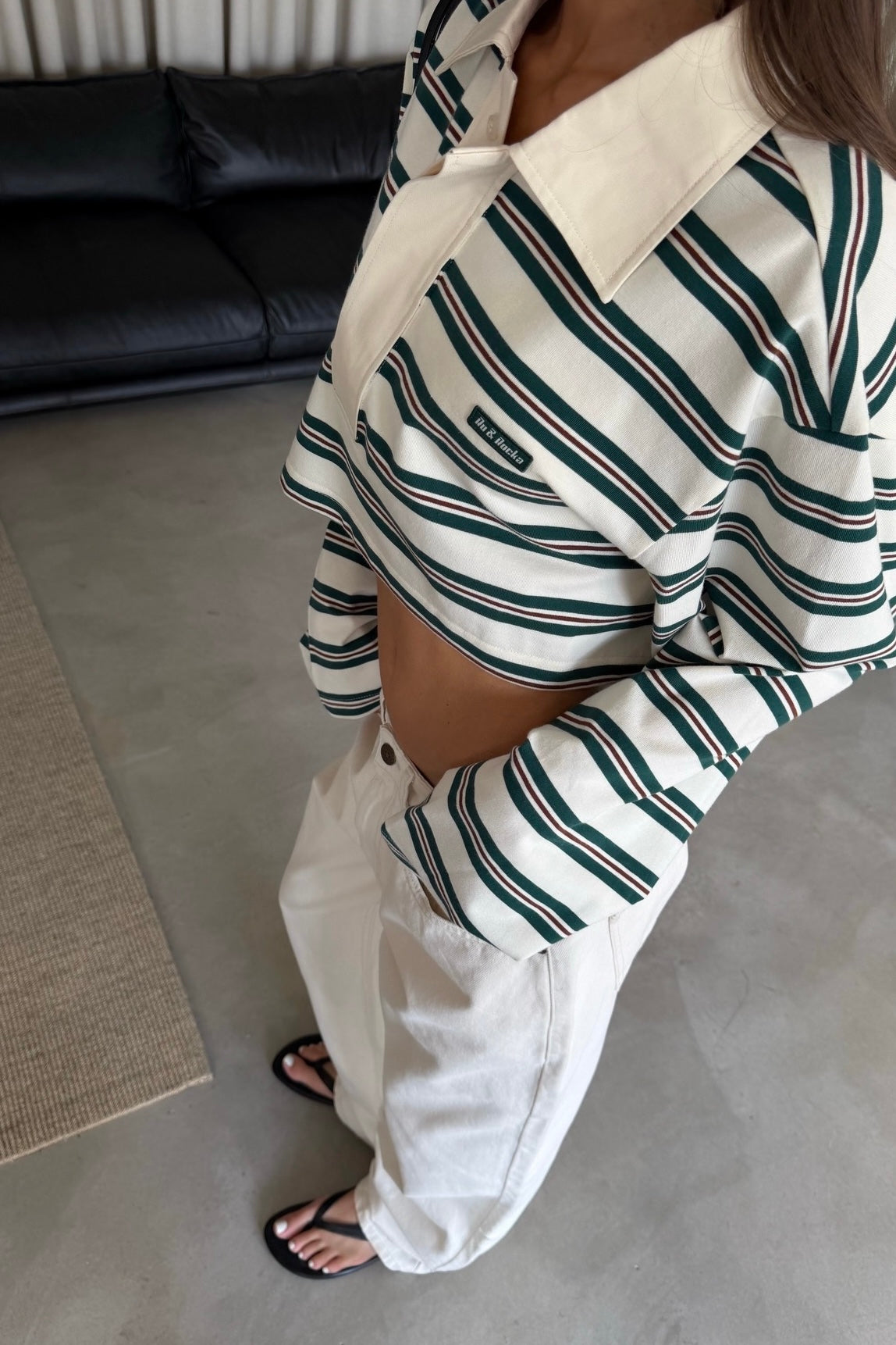 Western Cropped Cream Striped Polo