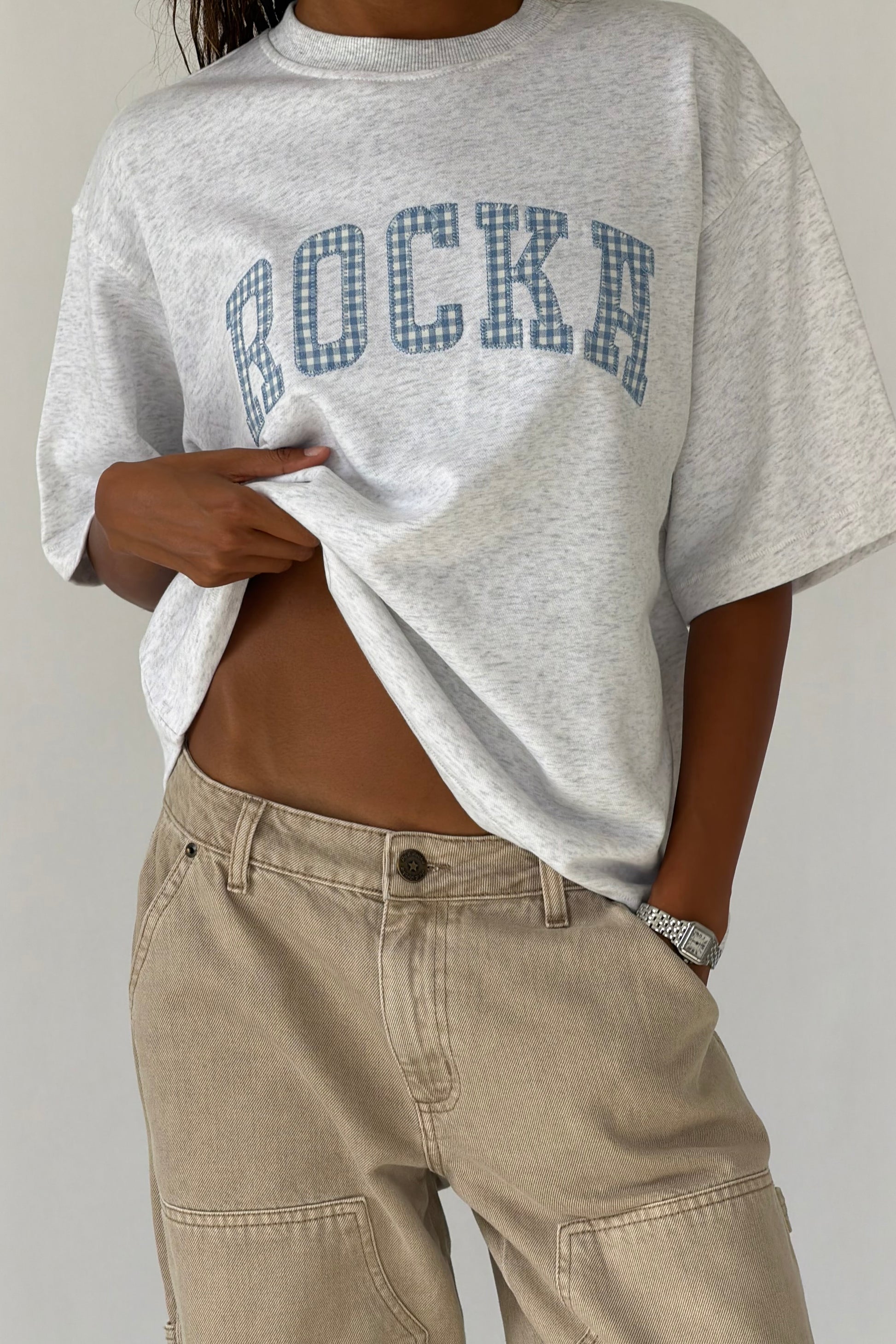 Grey Oversized Rocka Gingham Tee