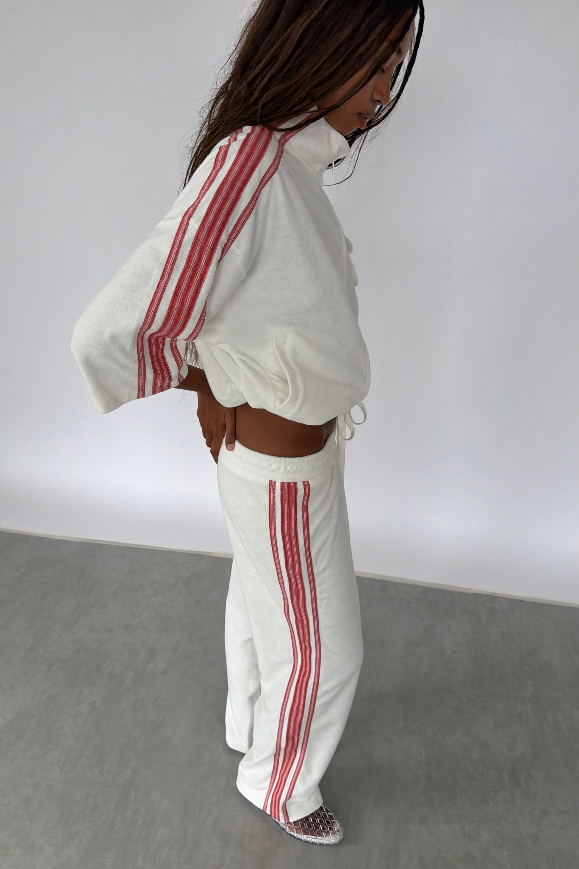 Vintage White & Red Towelling Pants