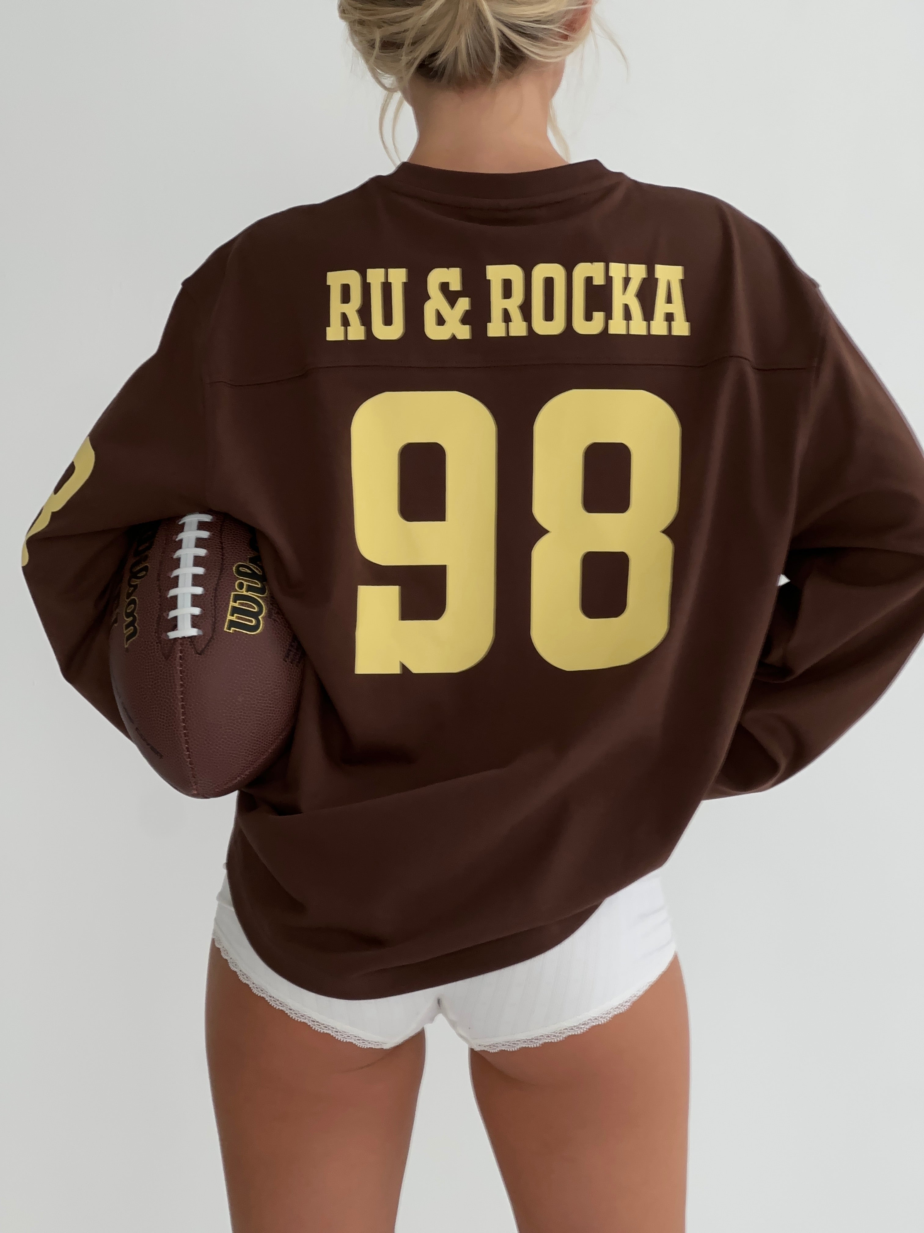 98 Brown Football Tee – Ru and Rocka