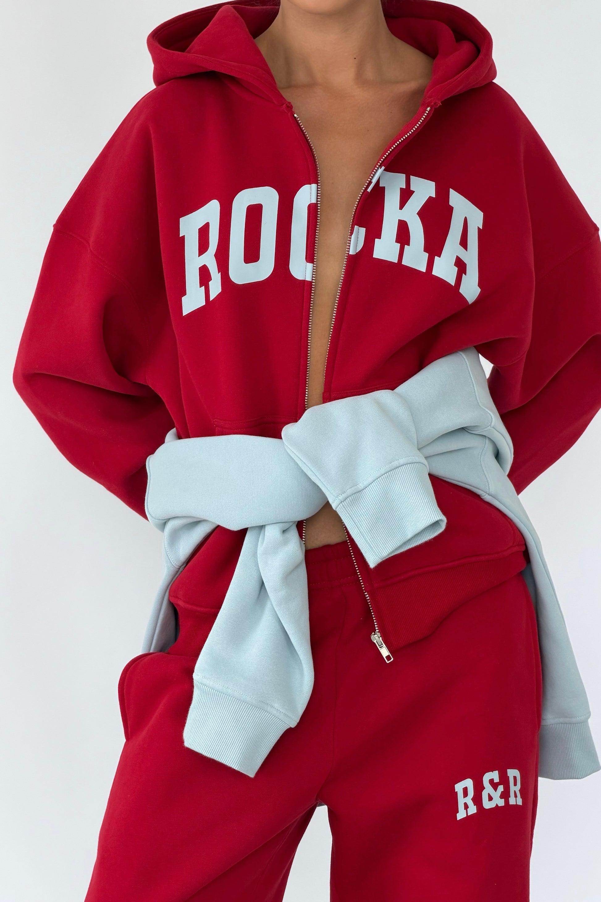 Cherry Red Varsity Zip Hoodie