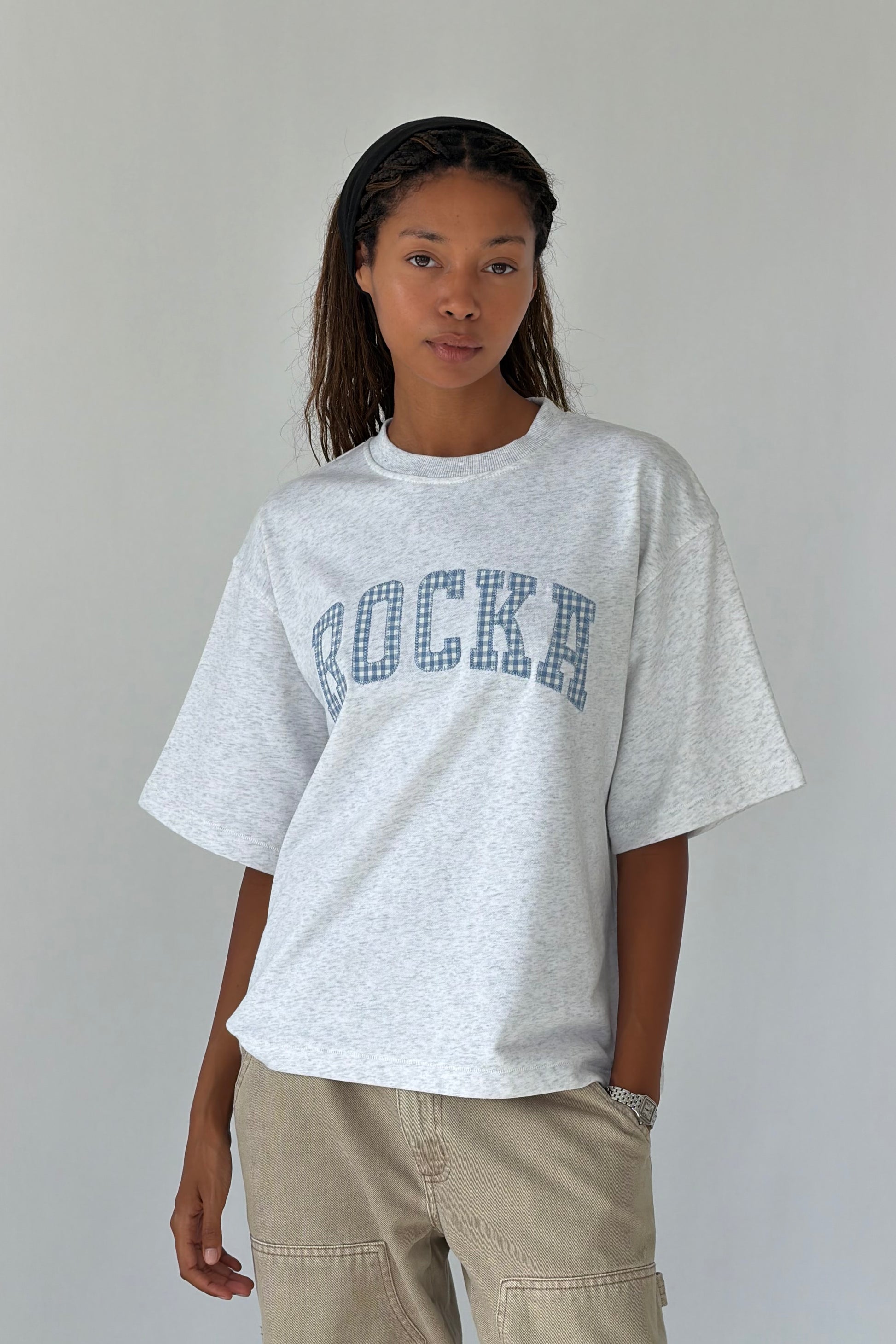 Grey Oversized Rocka Gingham Tee