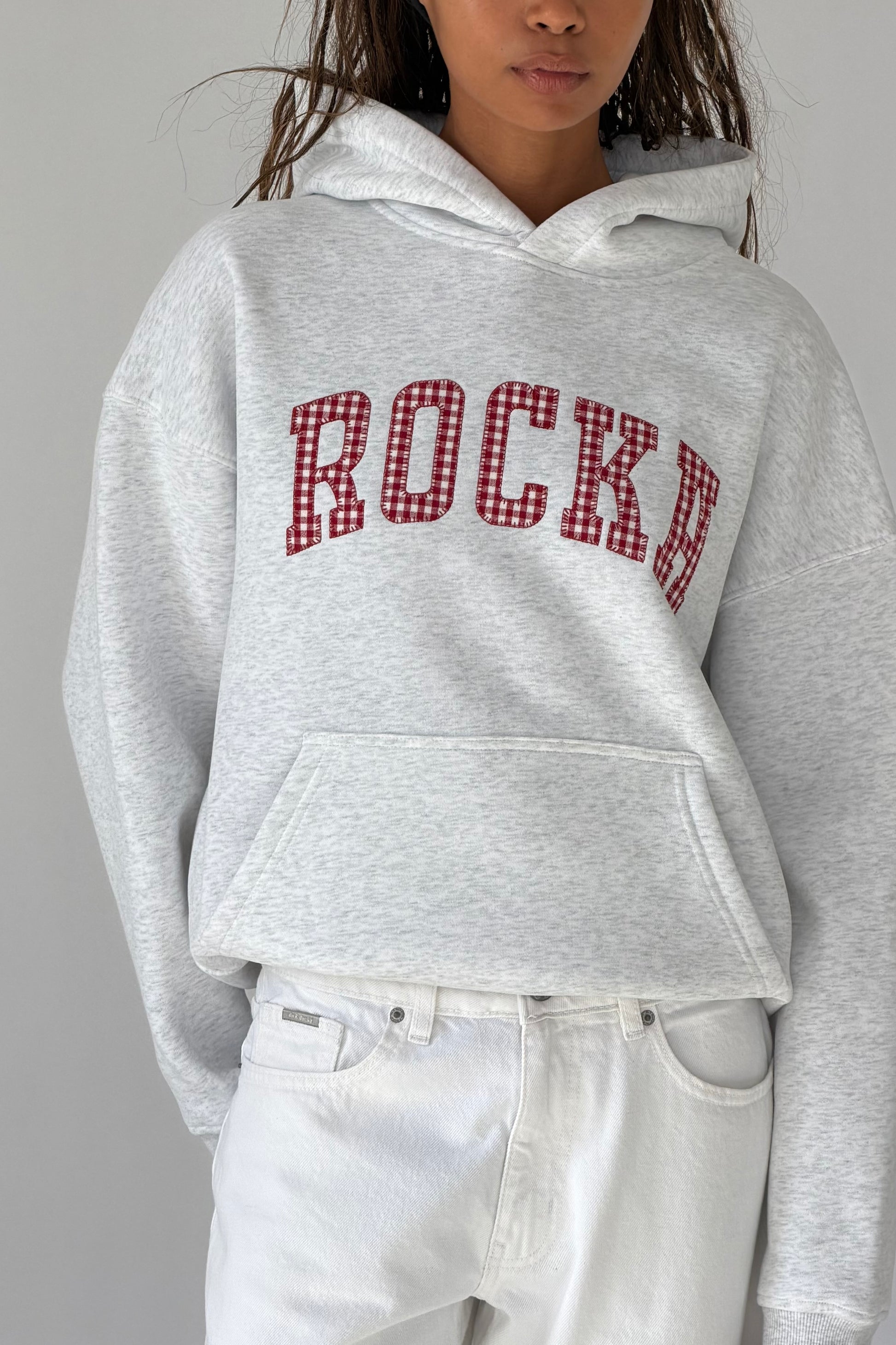 Grey Oversized Rocka Gingham Hoodie