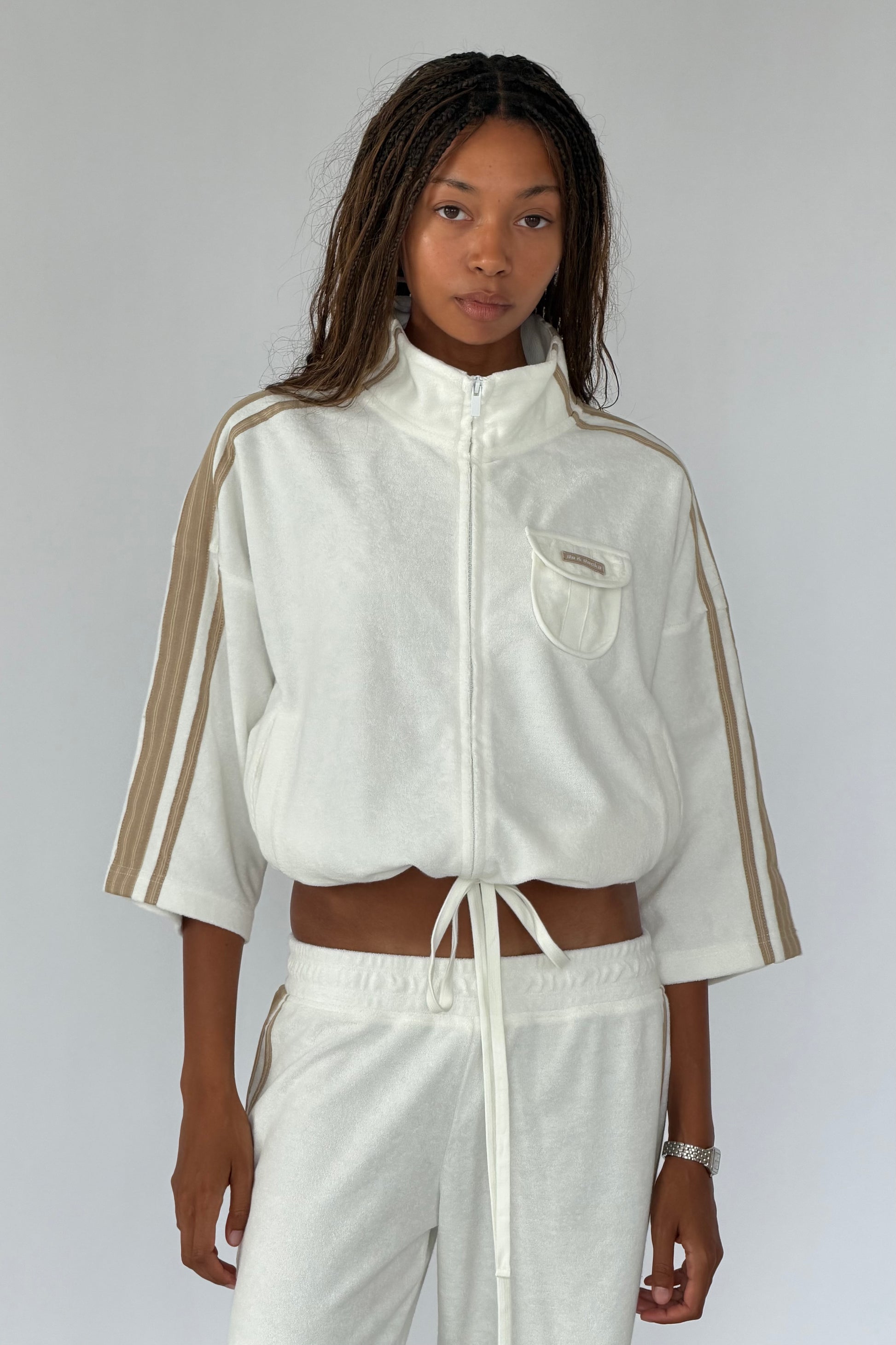 Vintage White & Tan Towelling Jacket
