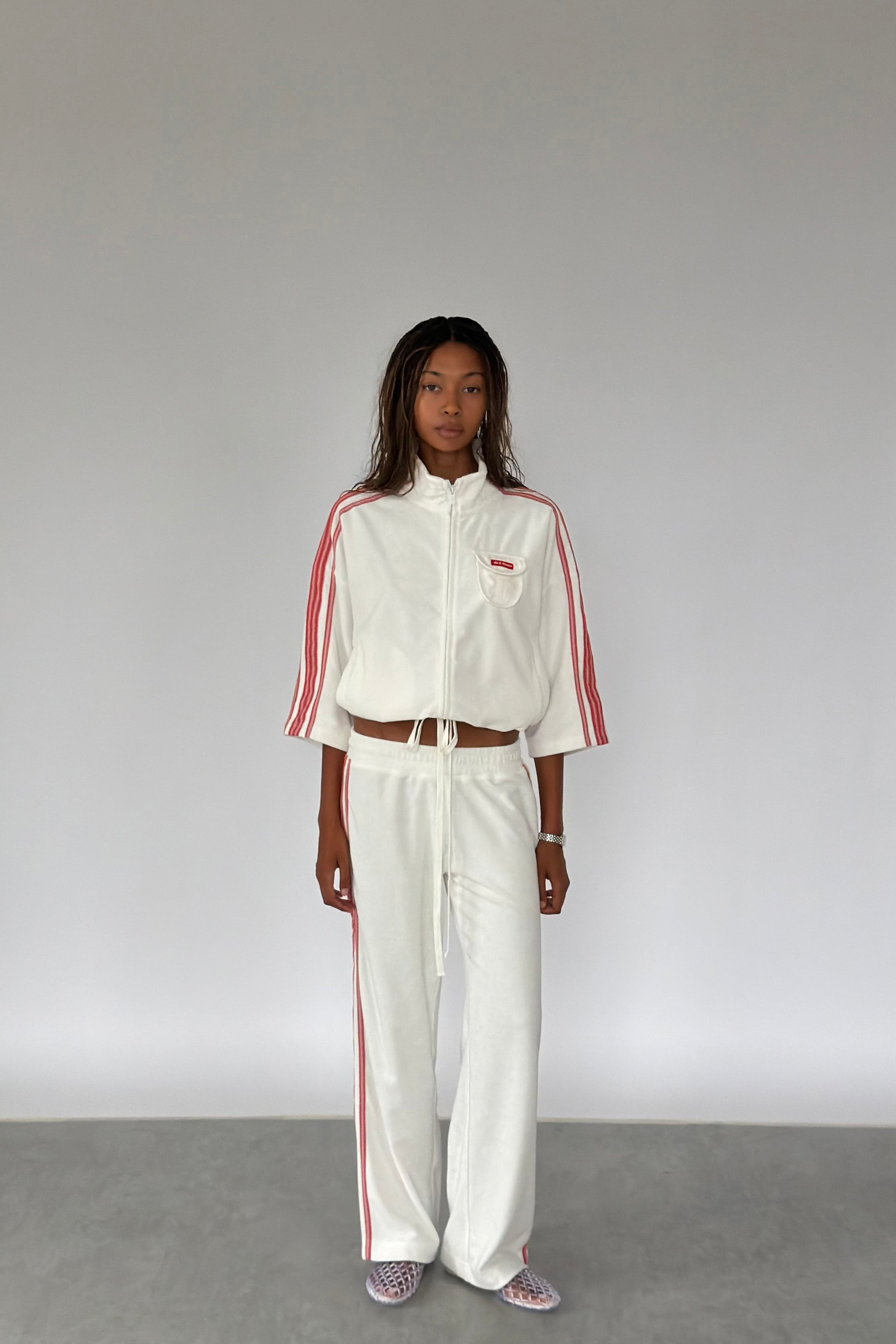 Vintage White & Red Towelling Pants