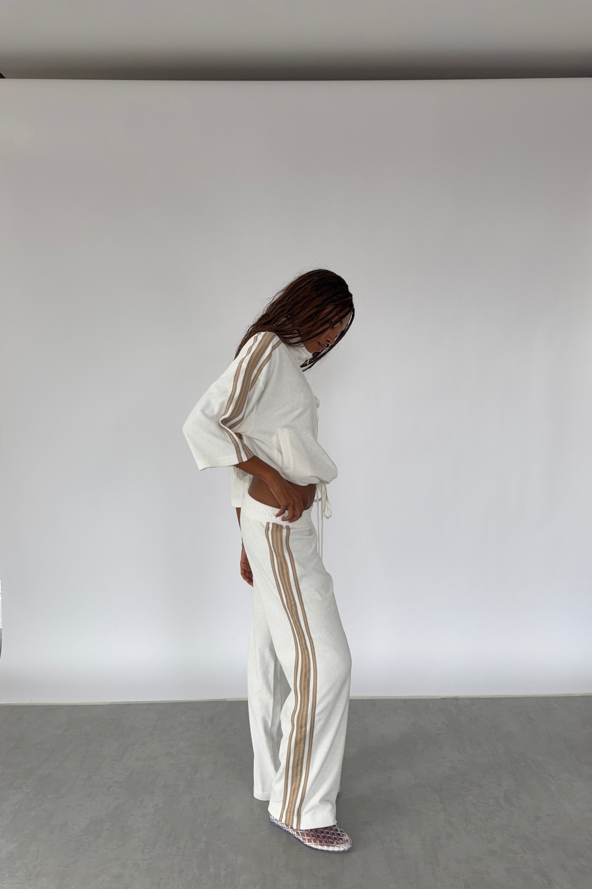 Vintage White & Tan Towelling Pants