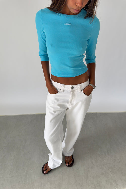 Aqua Crop Sleeve Ribbed Top