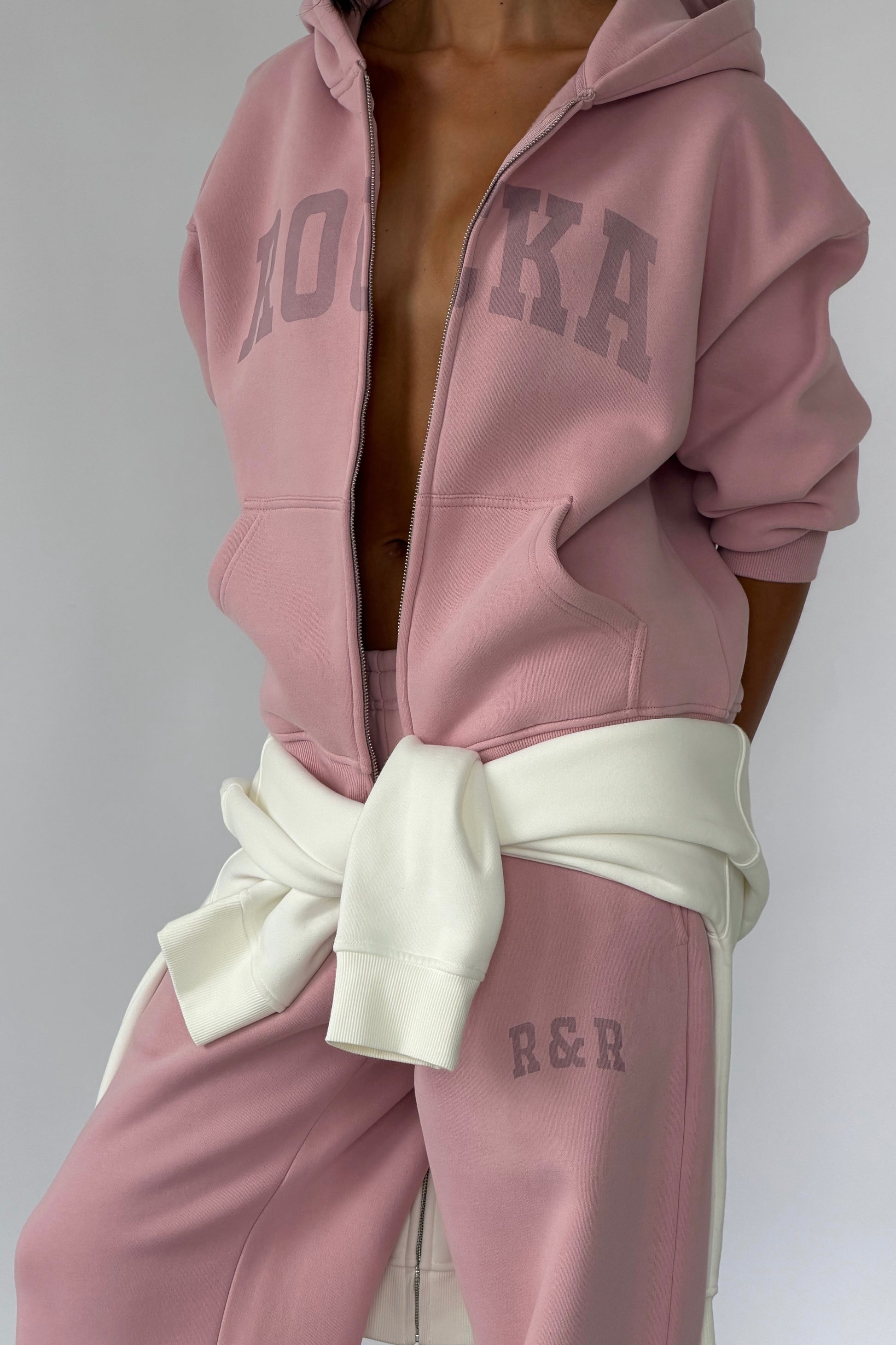 Dusk Pink Varsity Zip Hoodie