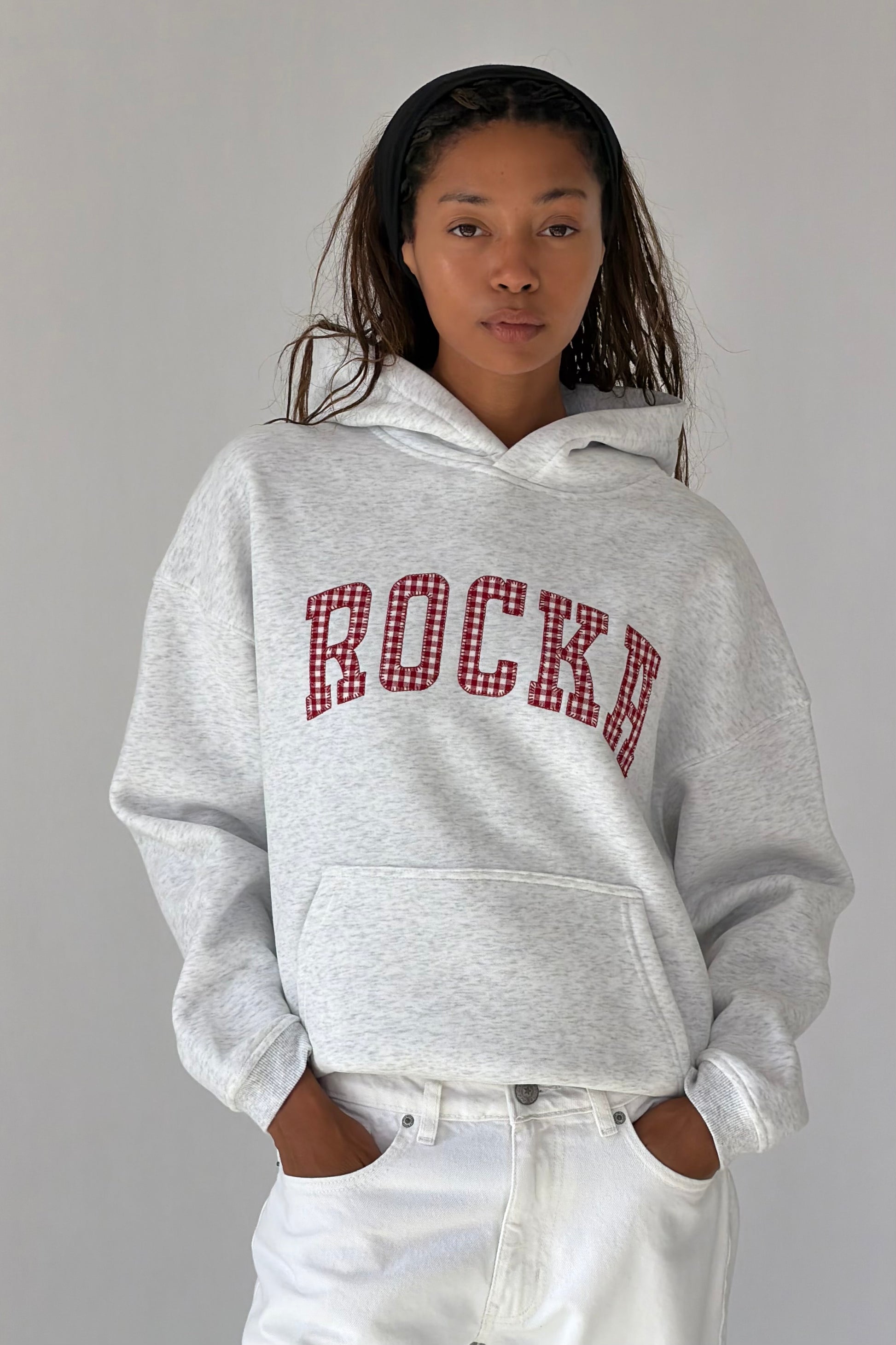 Grey Oversized Rocka Gingham Hoodie