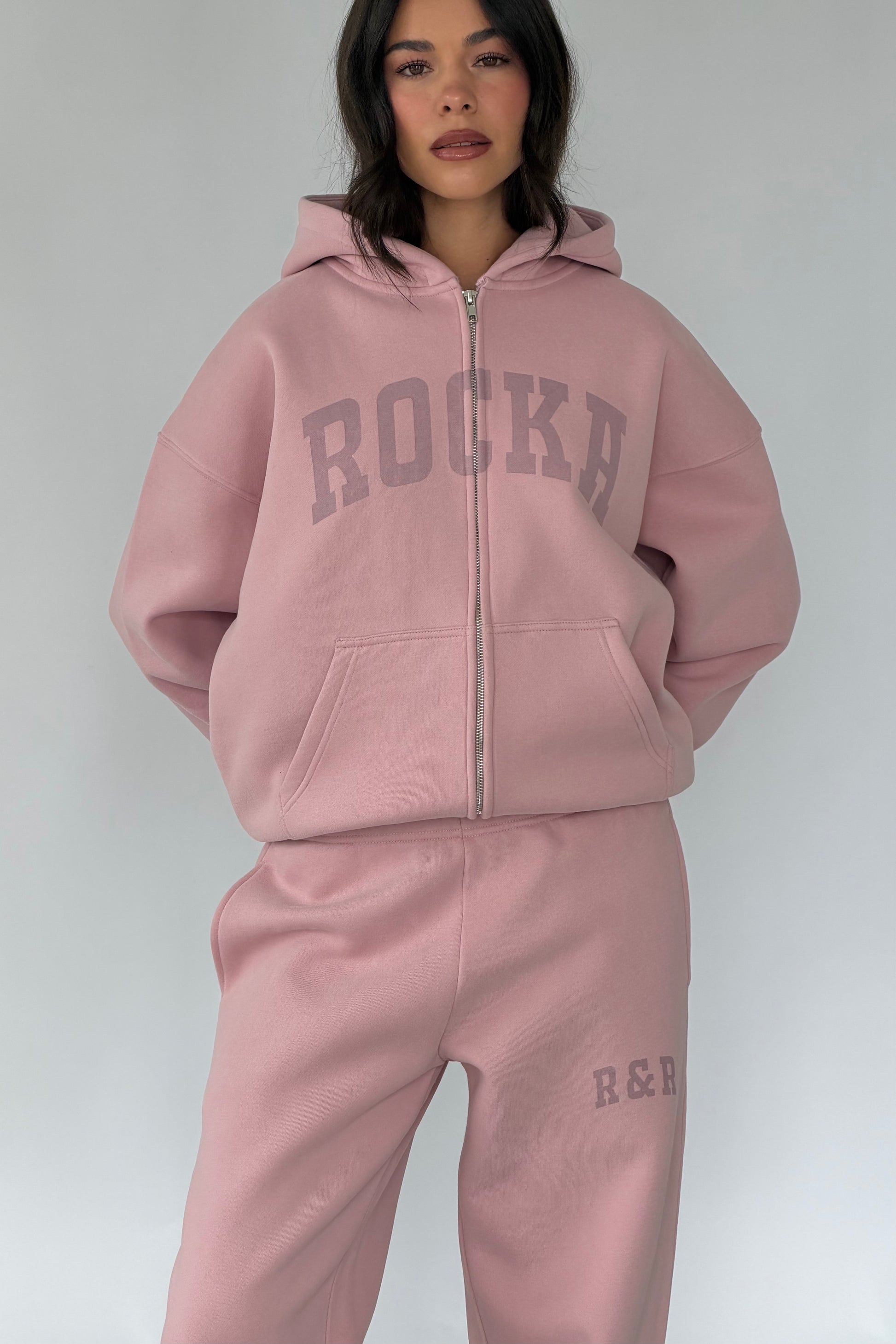 Dusk Pink Varsity Zip Hoodie