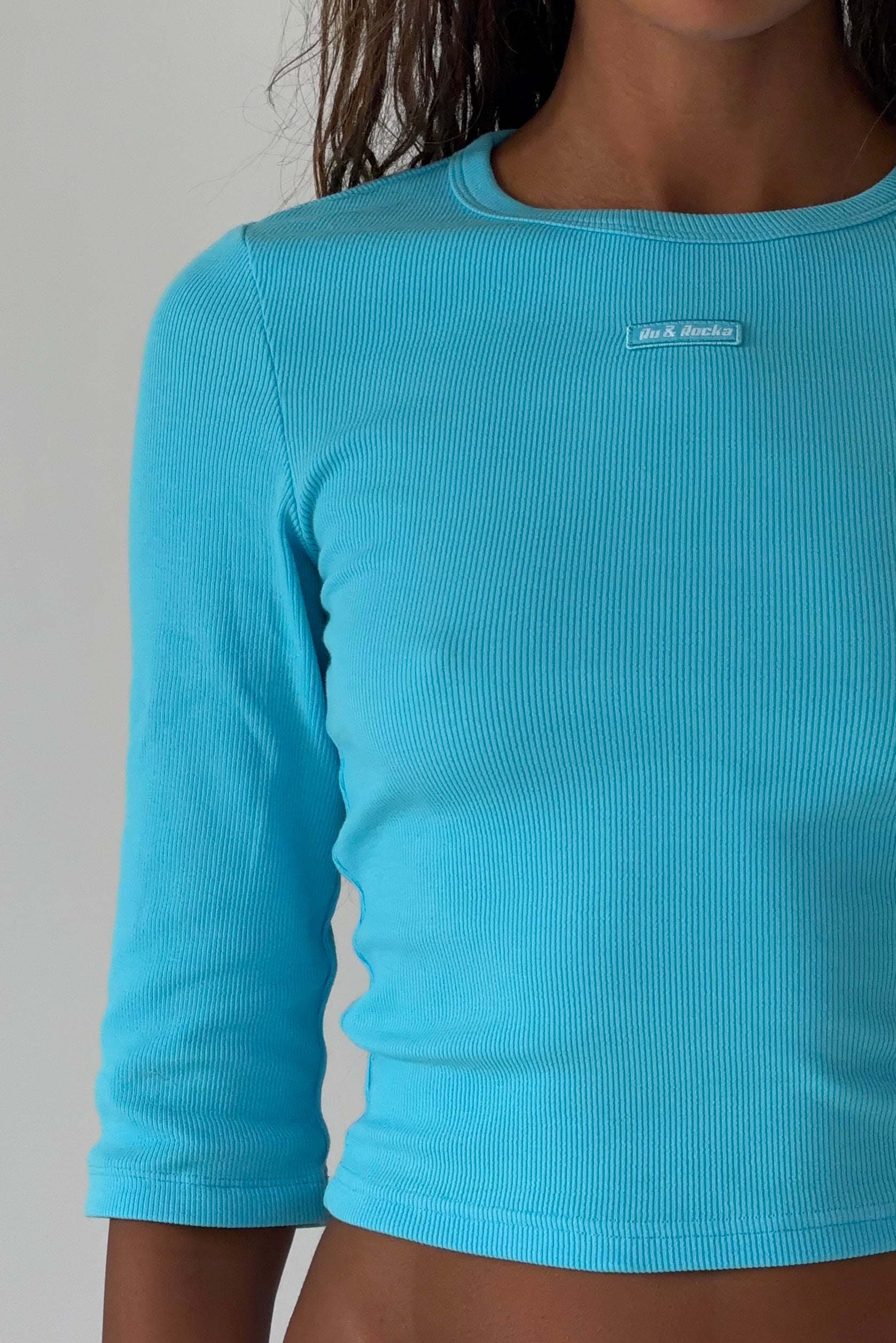 Aqua Crop Sleeve Ribbed Top