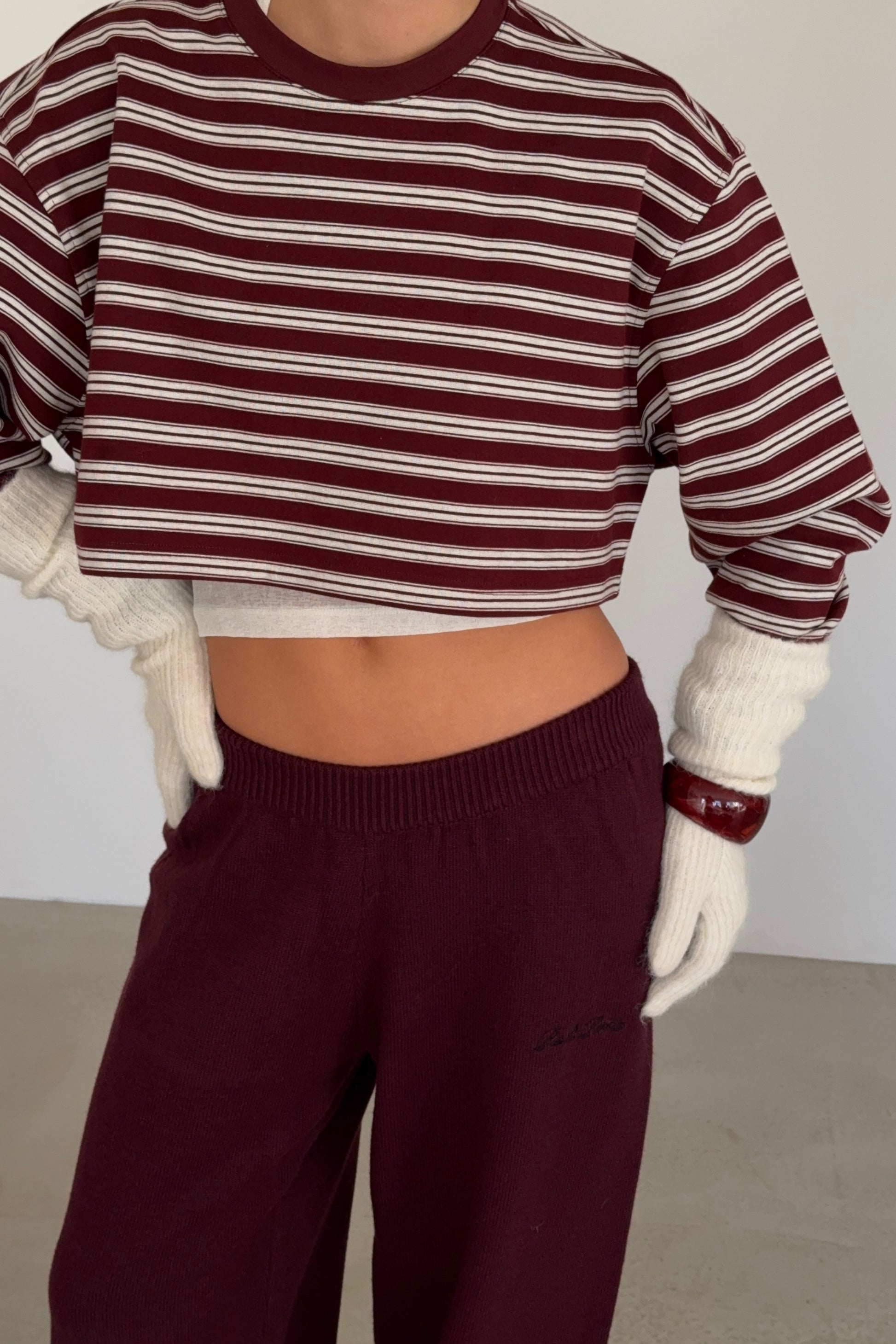 Cropped Burgundy Striped Tee