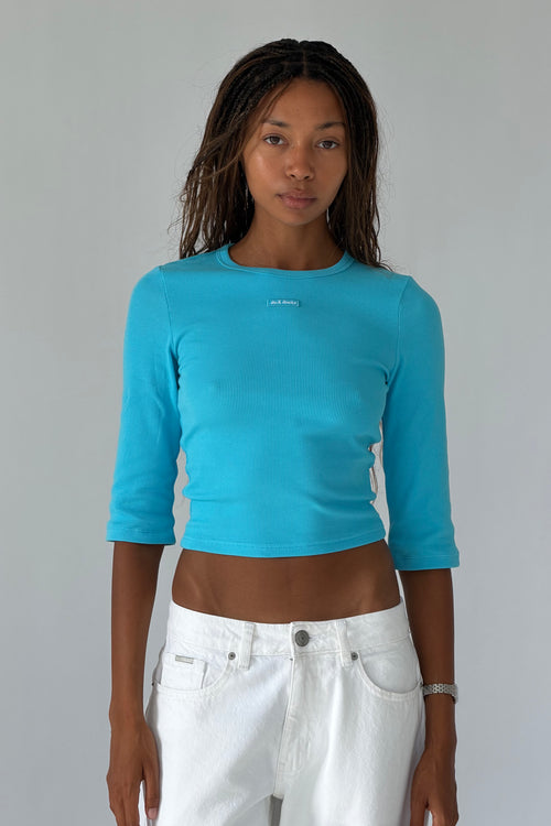 Aqua Crop Sleeve Ribbed Top