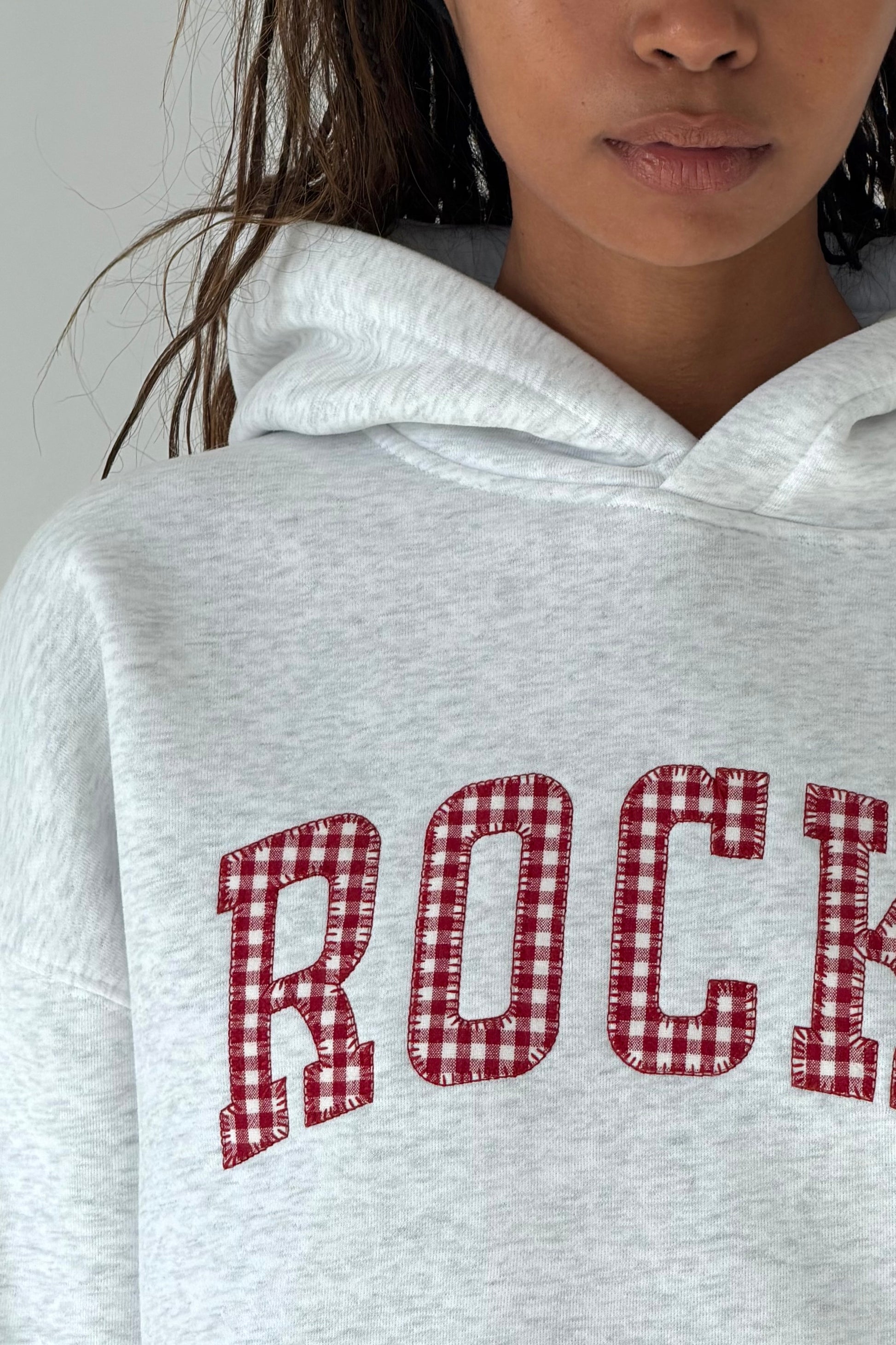Grey Oversized Rocka Gingham Hoodie