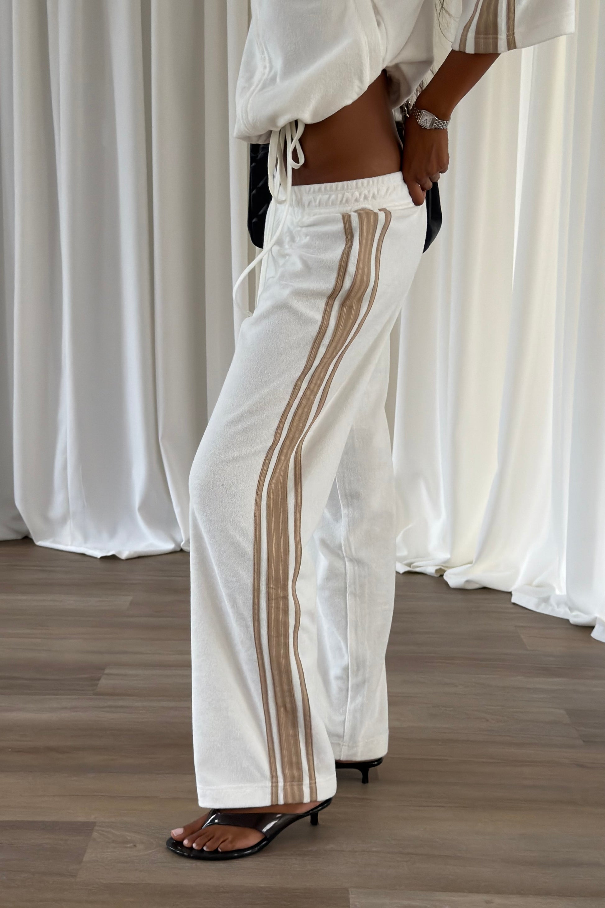 Vintage White & Tan Towelling Pants