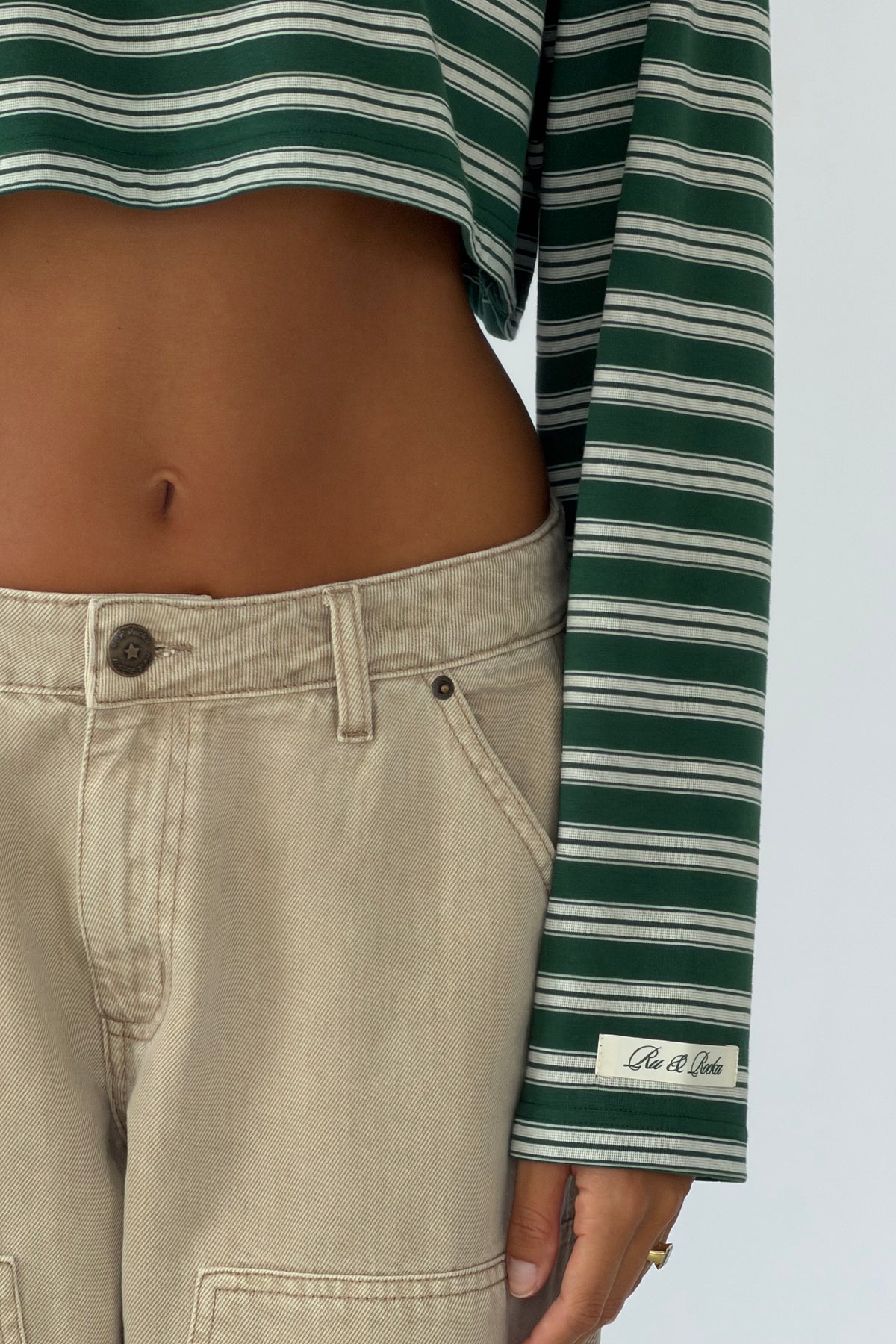 green cropped striped tee