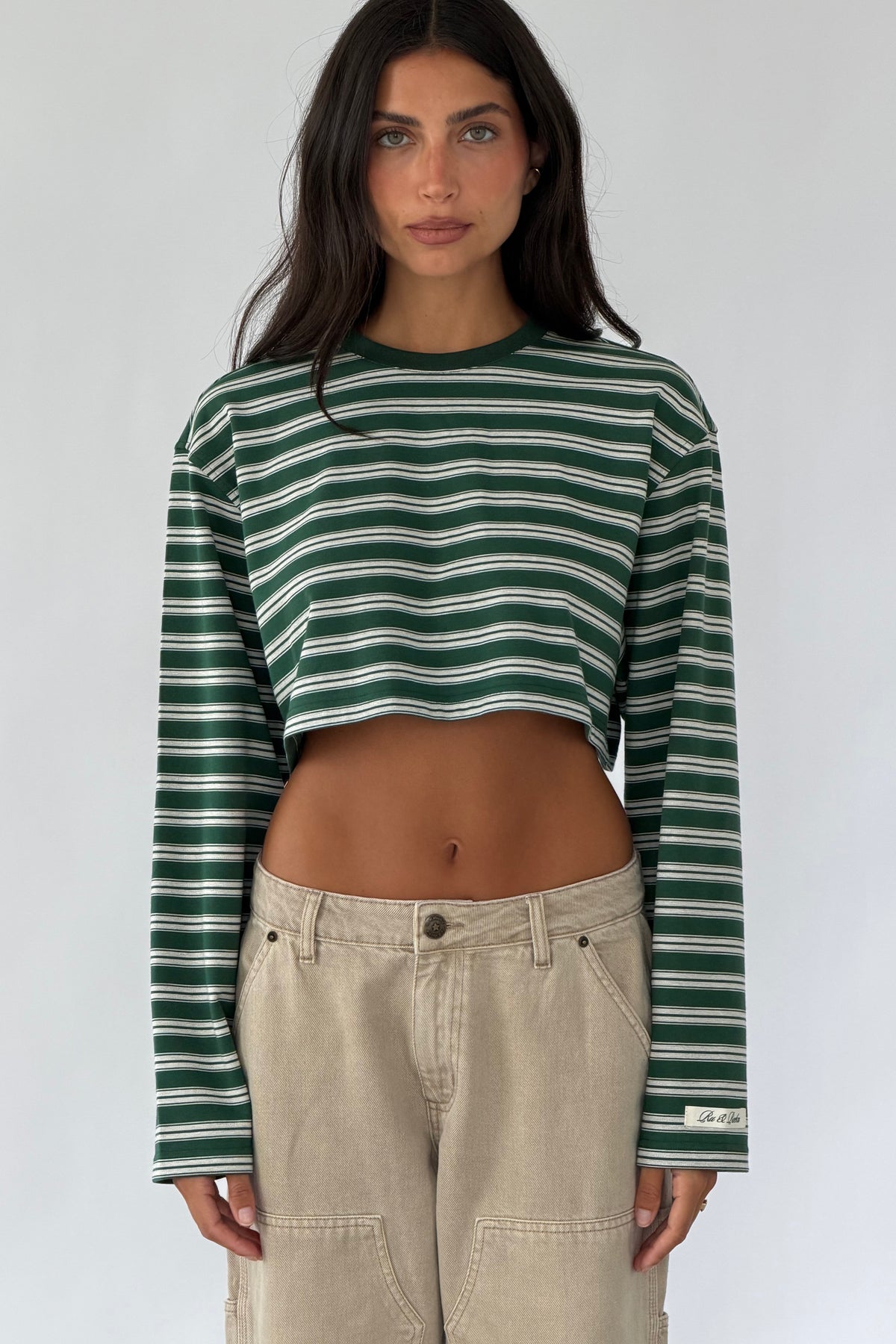 green cropped striped tee