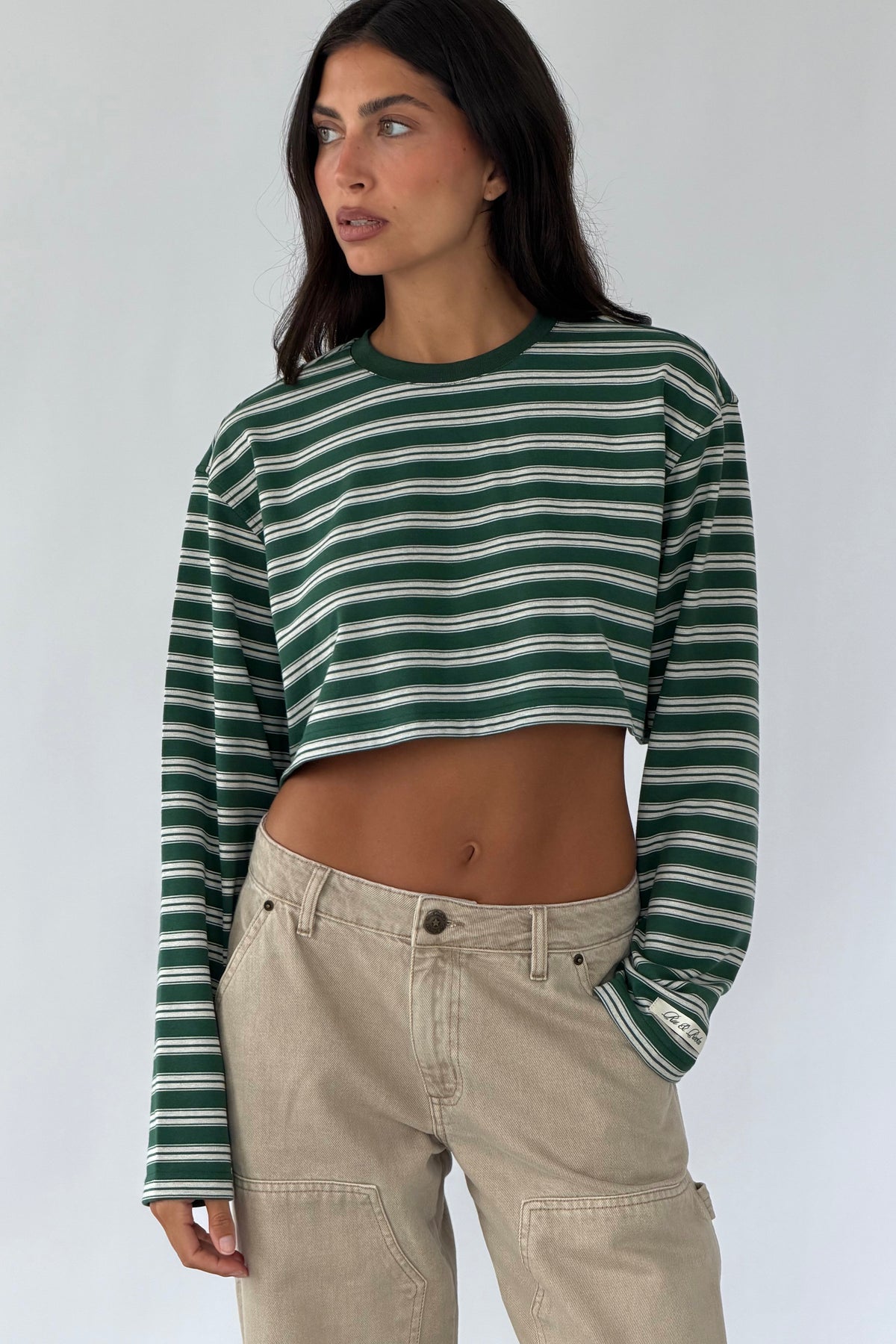 green cropped striped tee