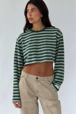 green cropped striped tee