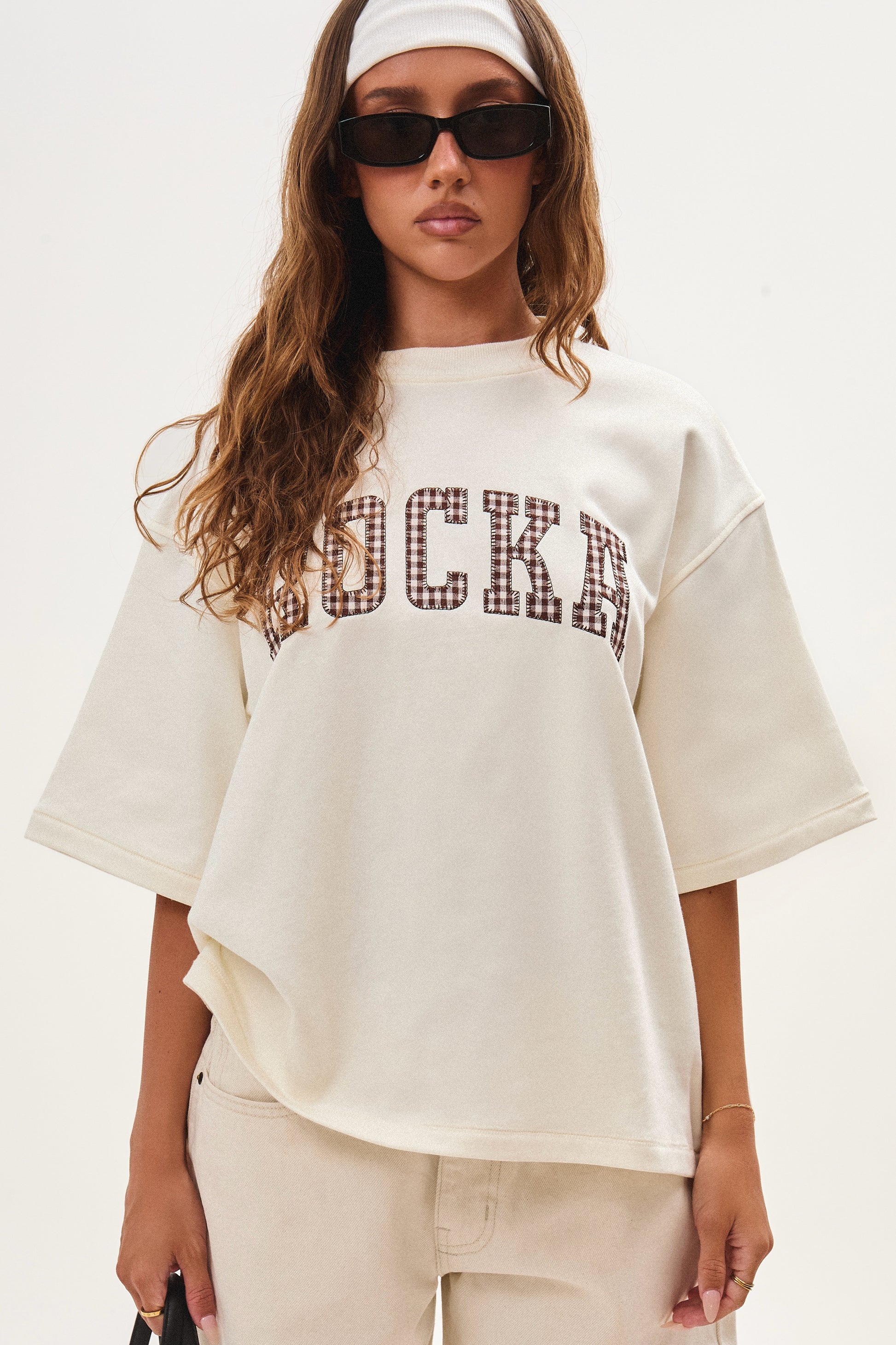 Cream Oversized Rocka Gingham Tee