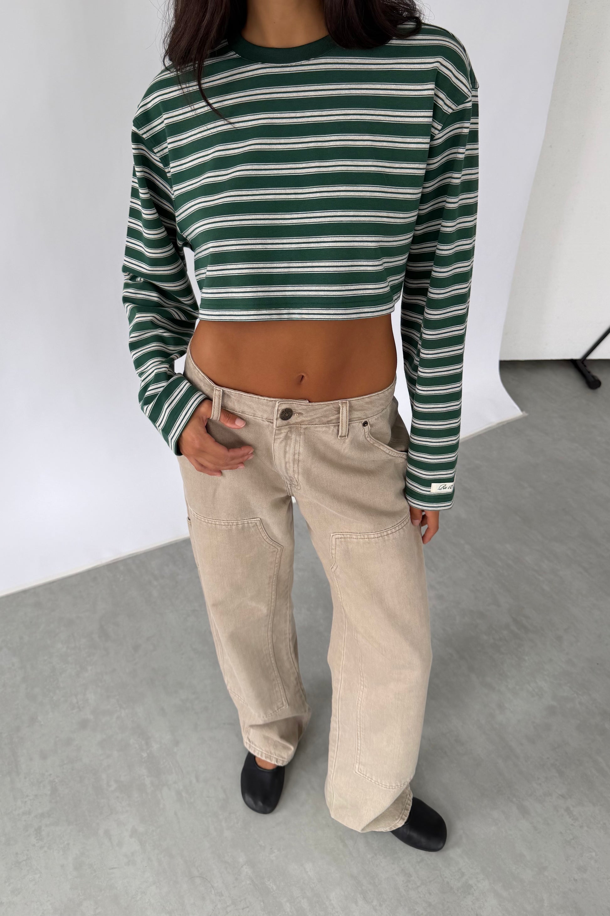 green cropped striped tee