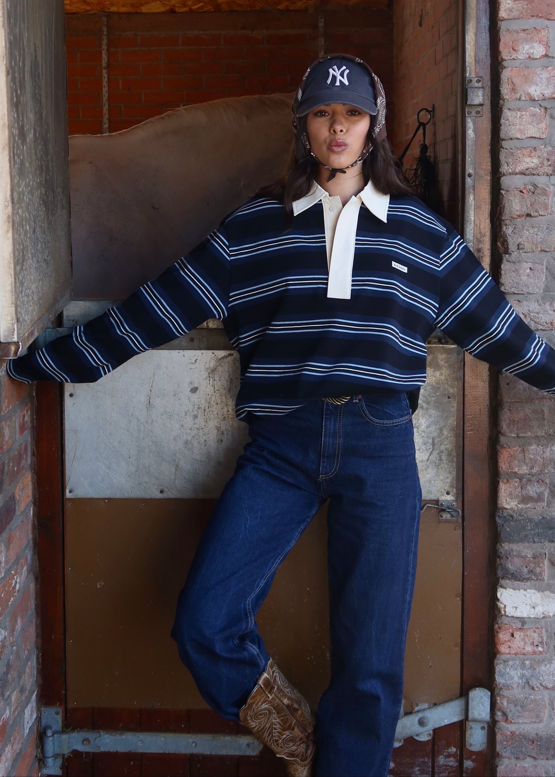 Ranch Navy Striped Polo