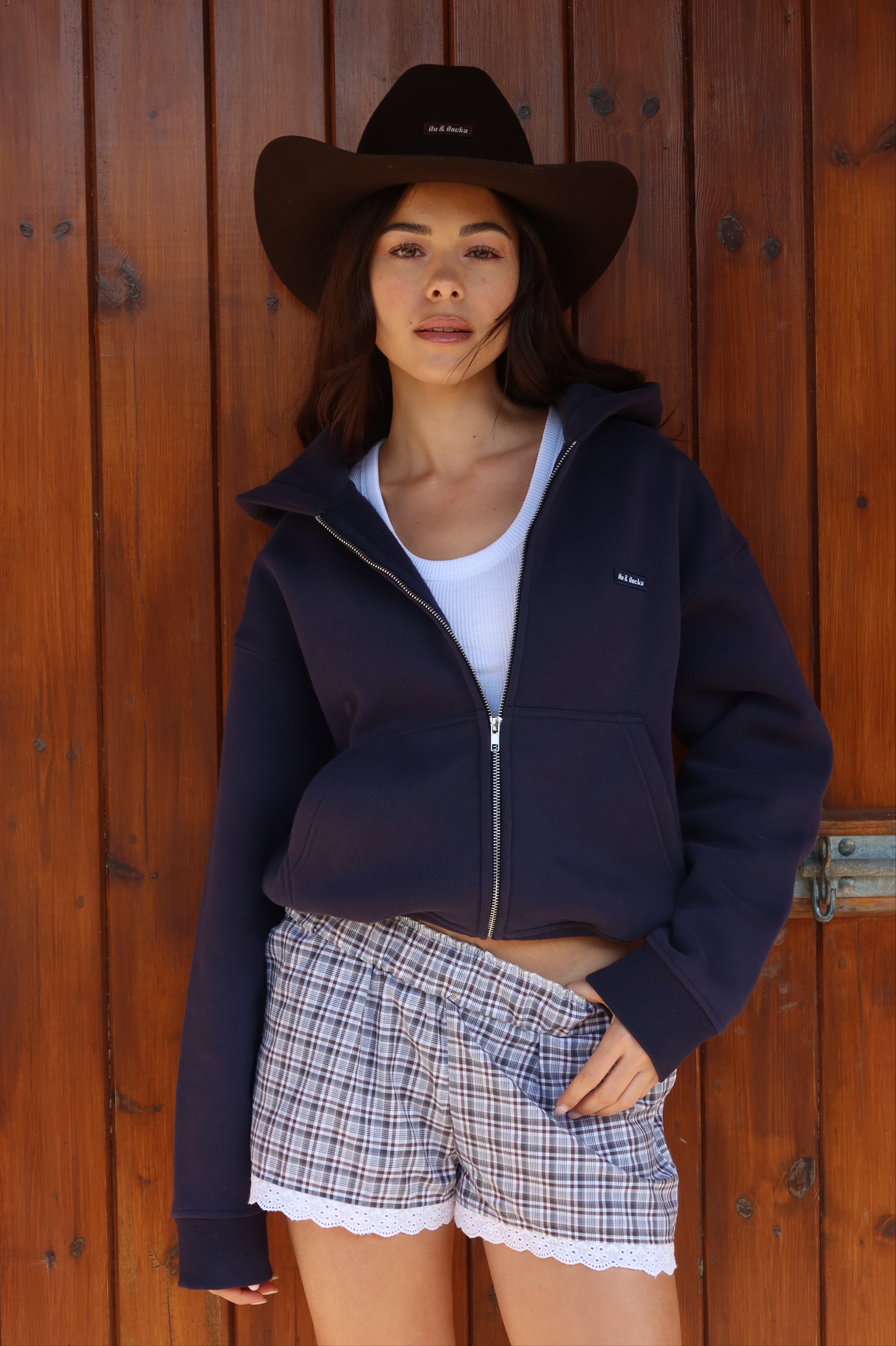 Midnight Navy Core Cropped Zip Hoodie – Ru and Rocka