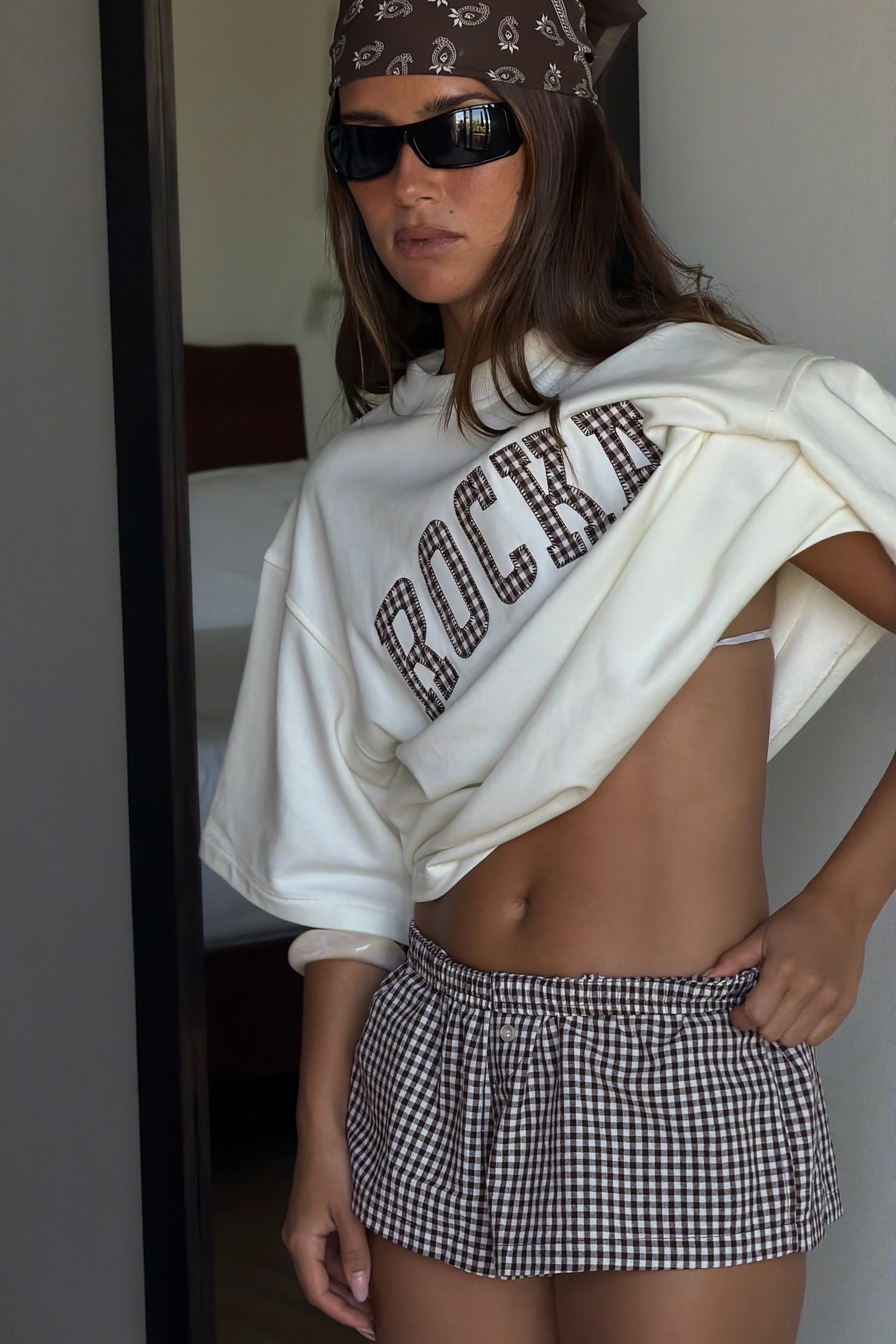 Cream Oversized Rocka Gingham Tee