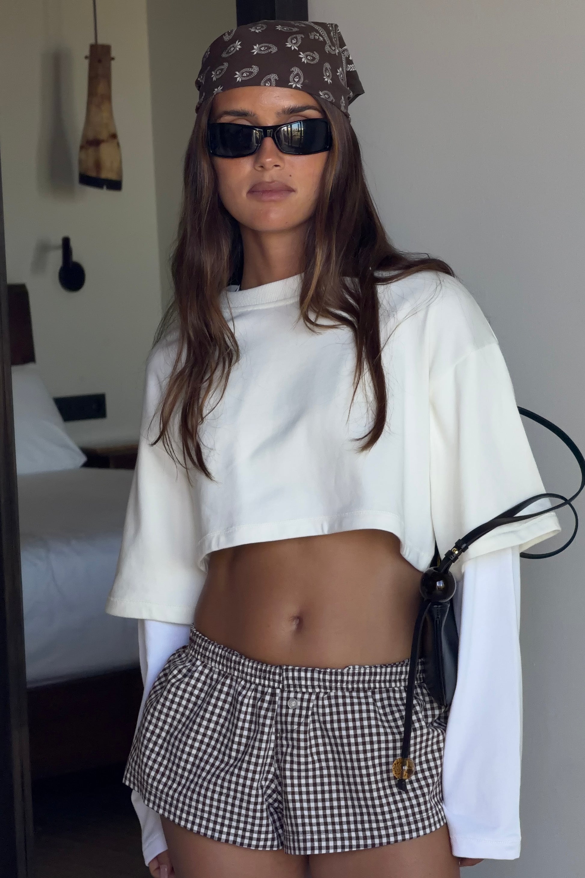 Cream Cropped Layered Tee