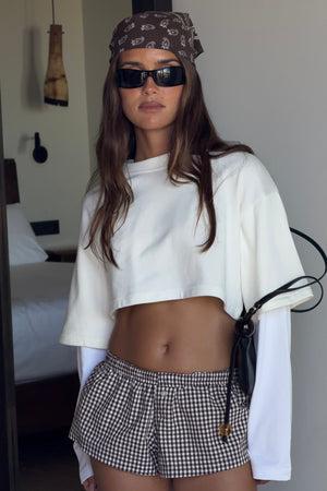 Cream Cropped Layered Tee