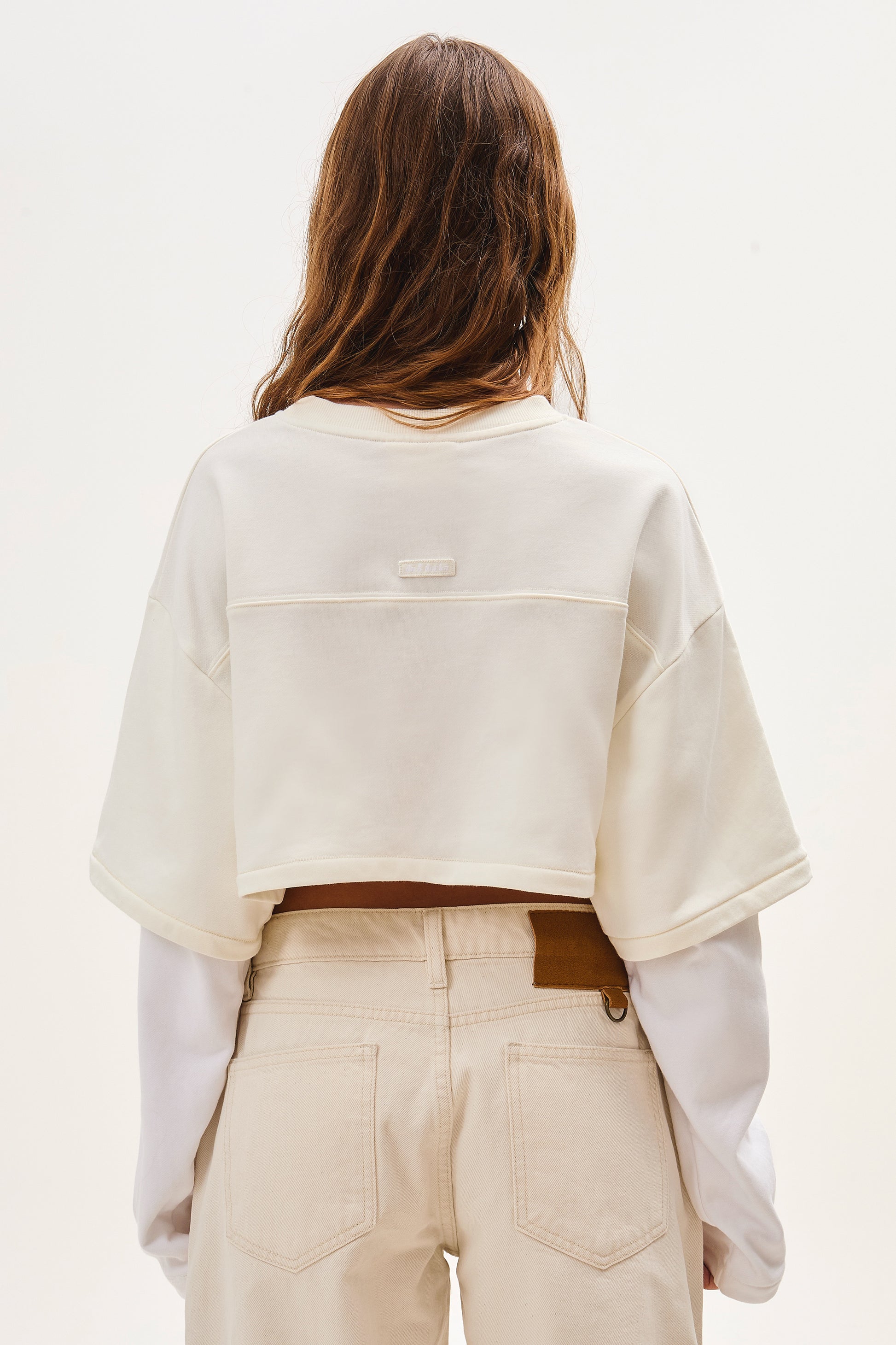 Cream Cropped Layered Tee