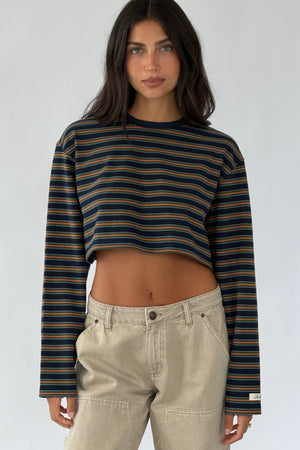 navy orange cropped striped tee