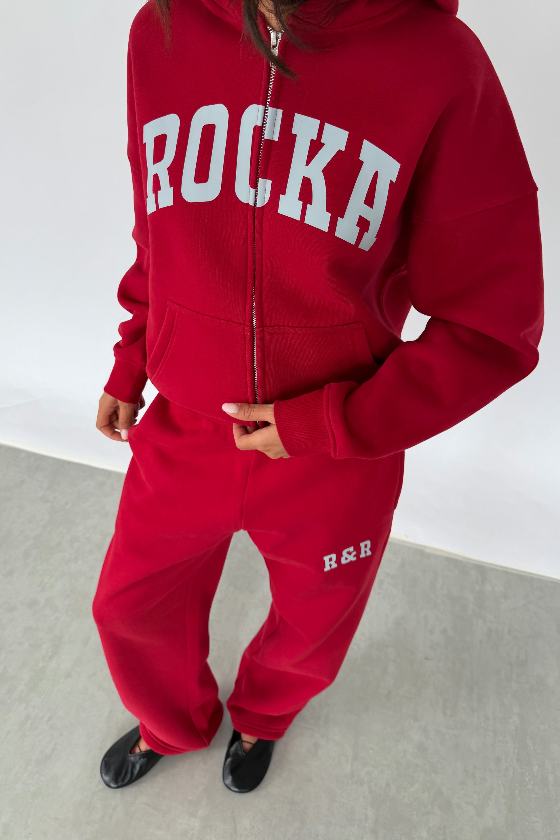 Cherry Red Varsity Zip Hoodie