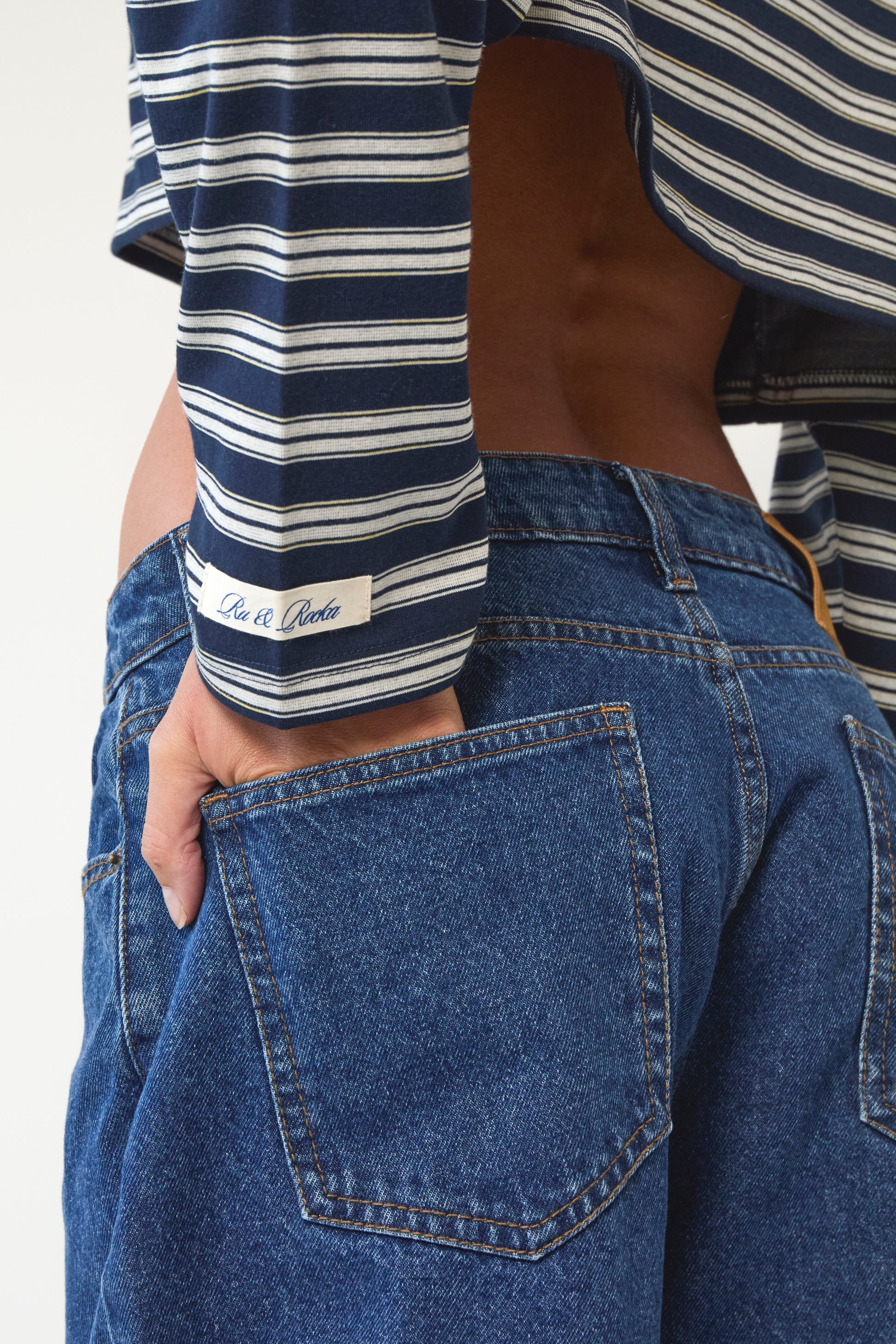 Cropped Navy Striped Tee