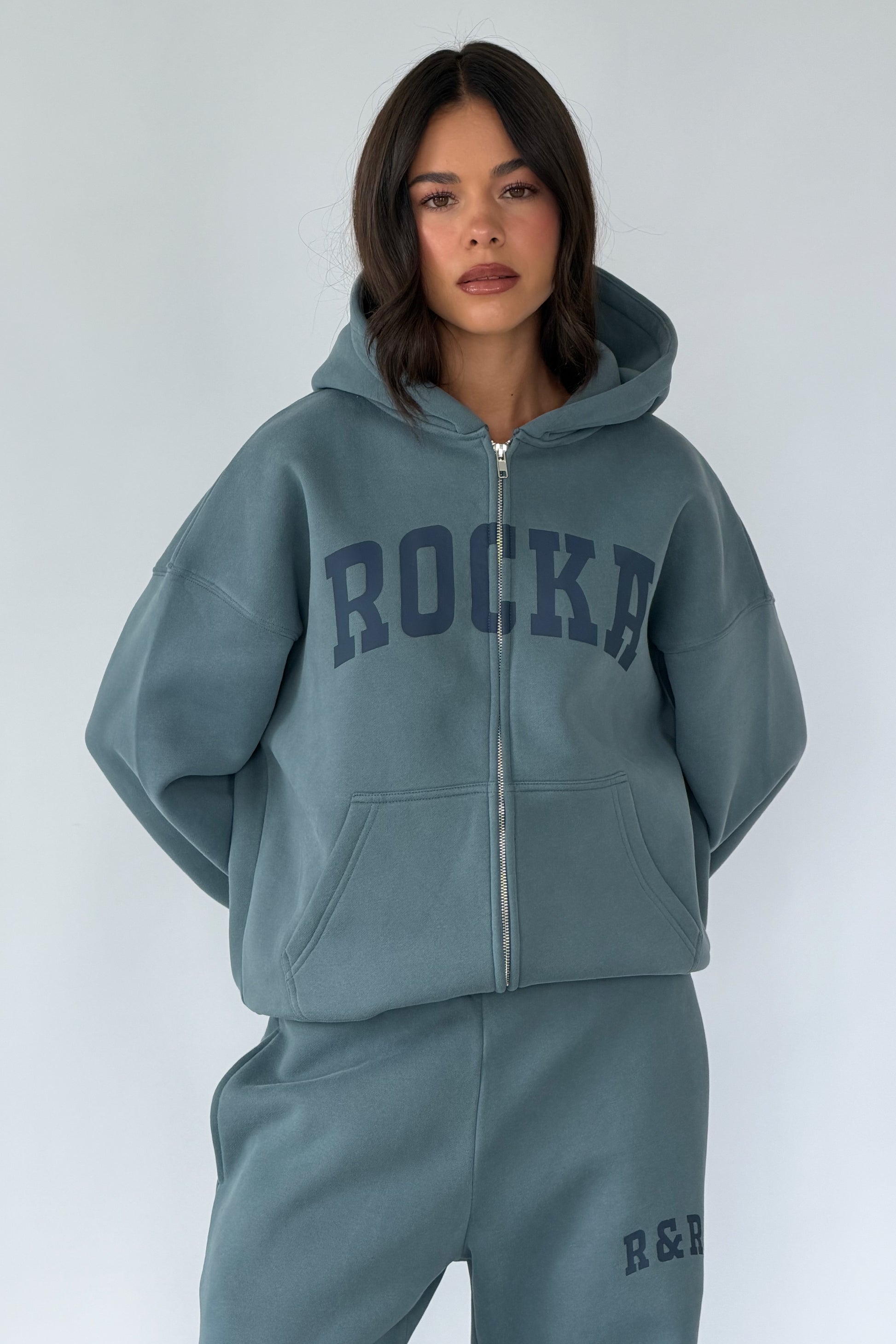 Teal Varsity Zip Hoodie