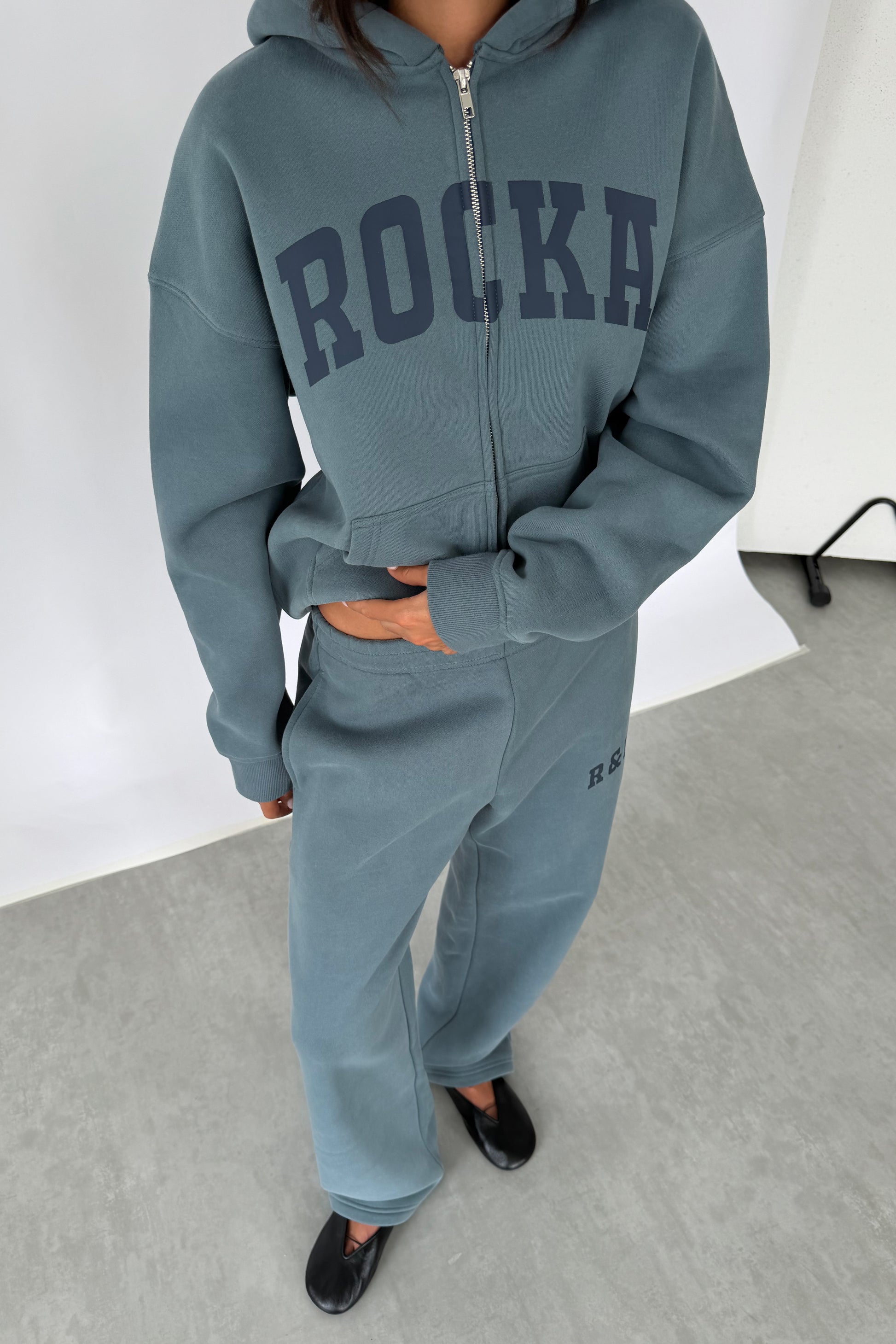 Teal Varsity Zip Hoodie