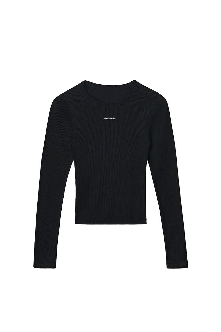 Black Long Sleeve Ribbed Cotton Top