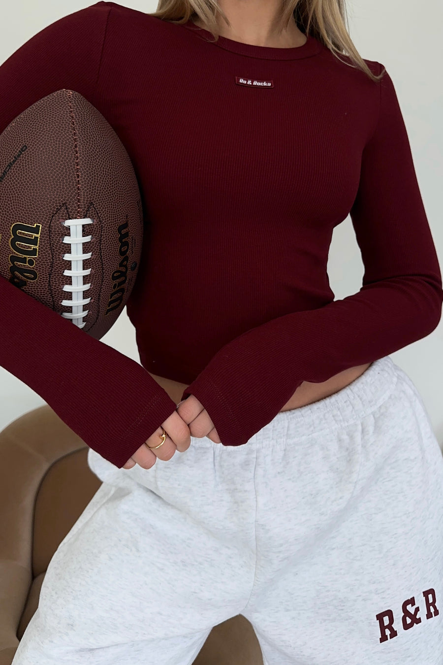 Burgundy Long Sleeve Ribbed Top