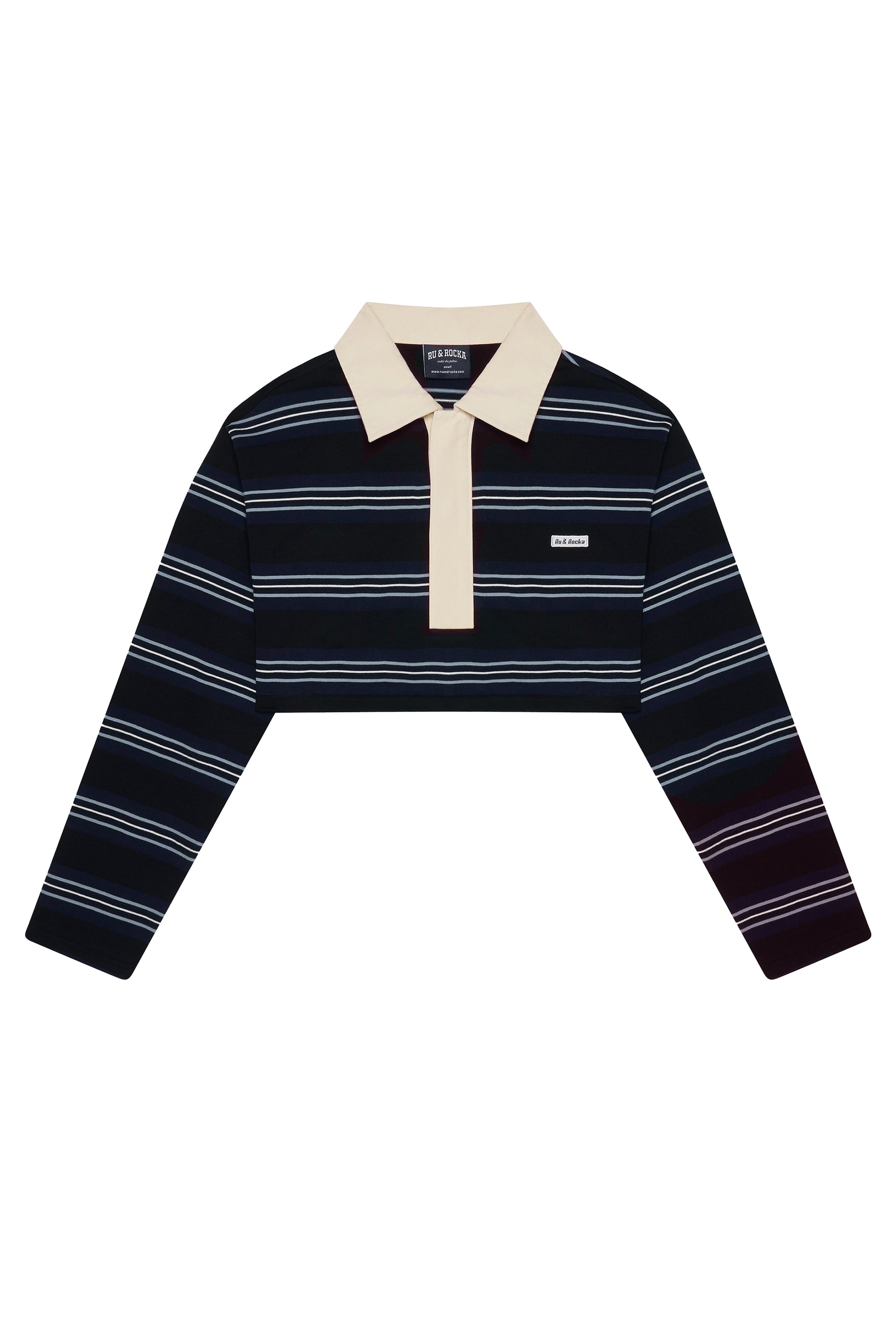 Ranch Cropped Navy Striped Polo