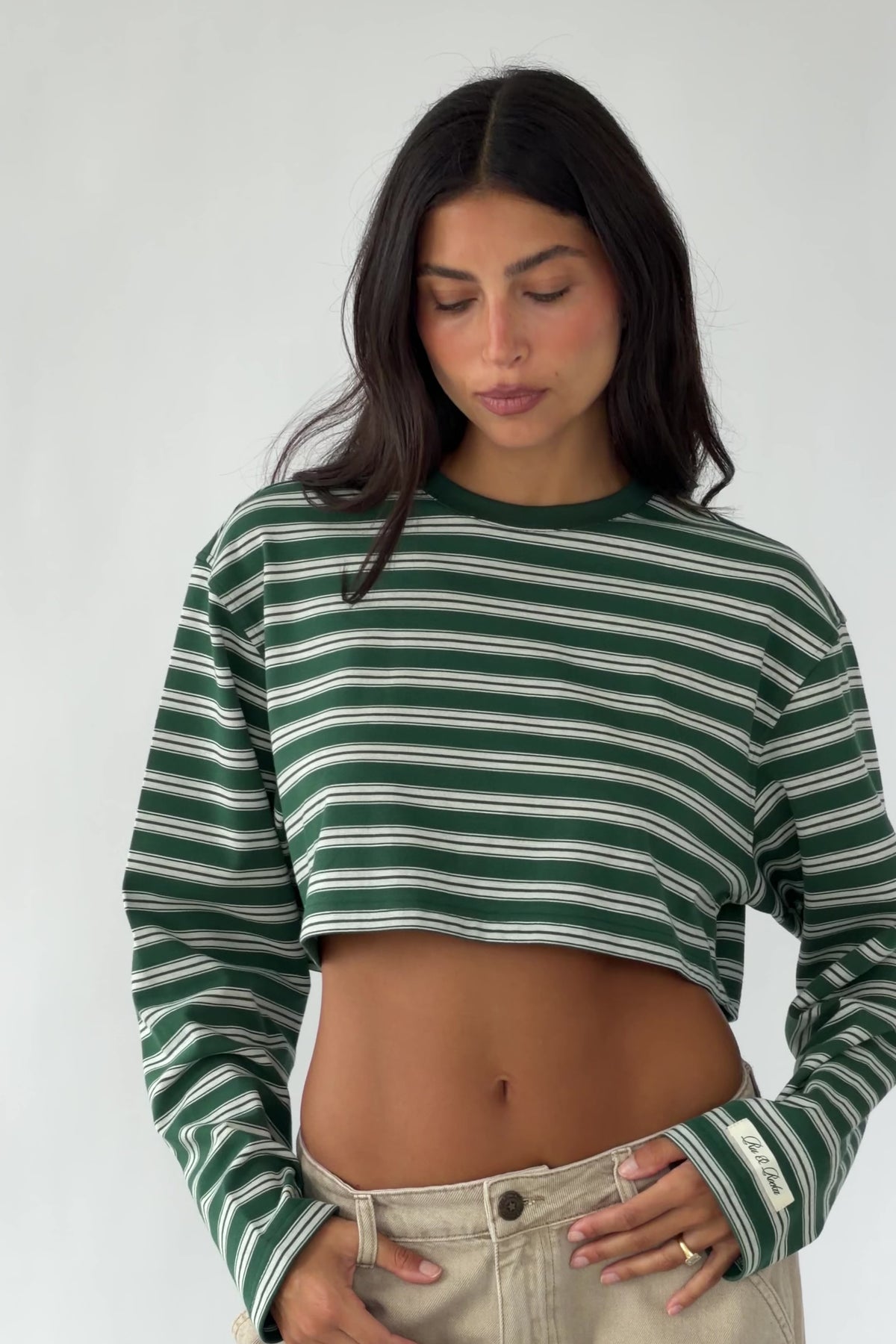 green cropped striped tee