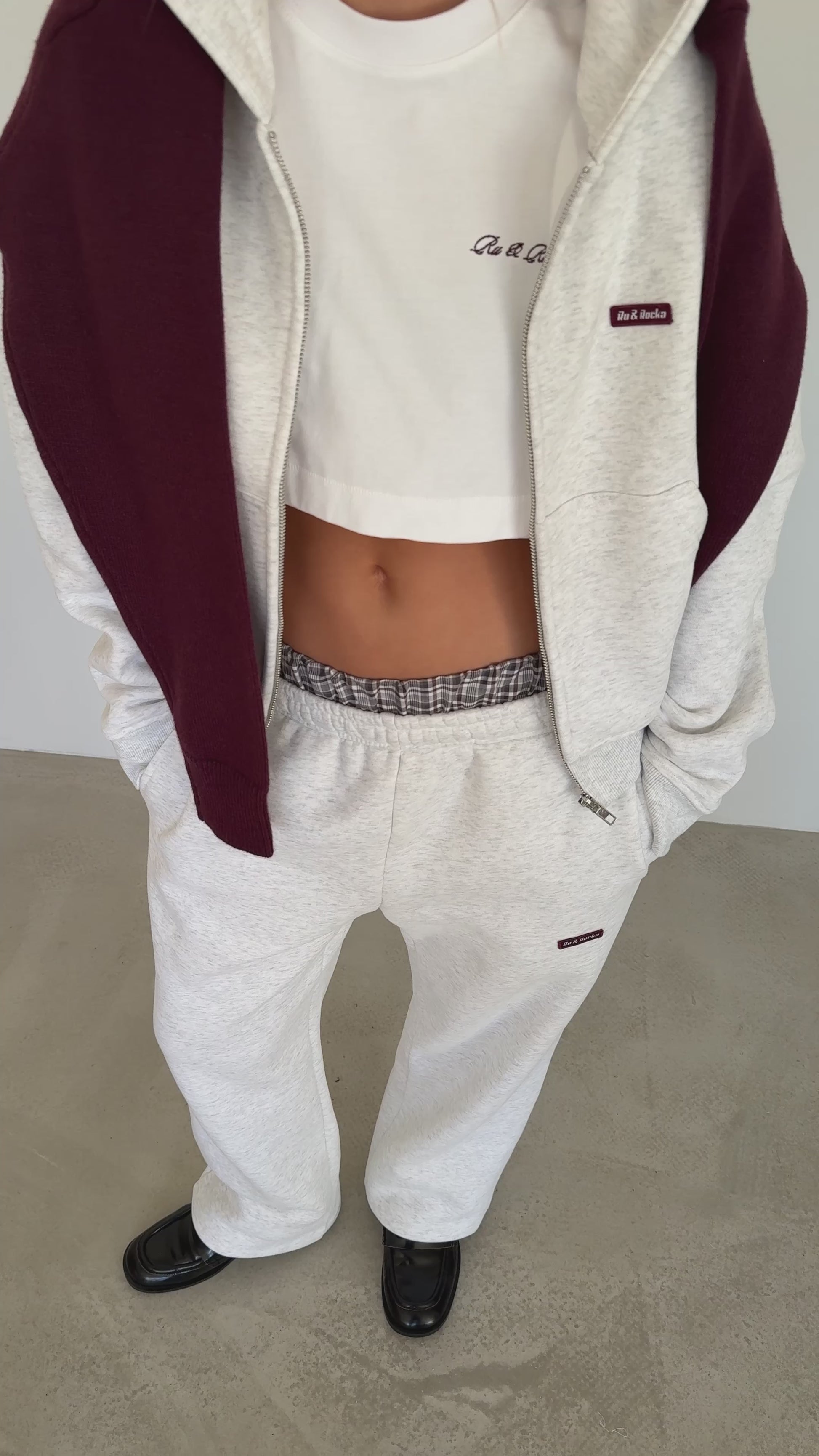 Grey Core Cropped Zip Hoodie