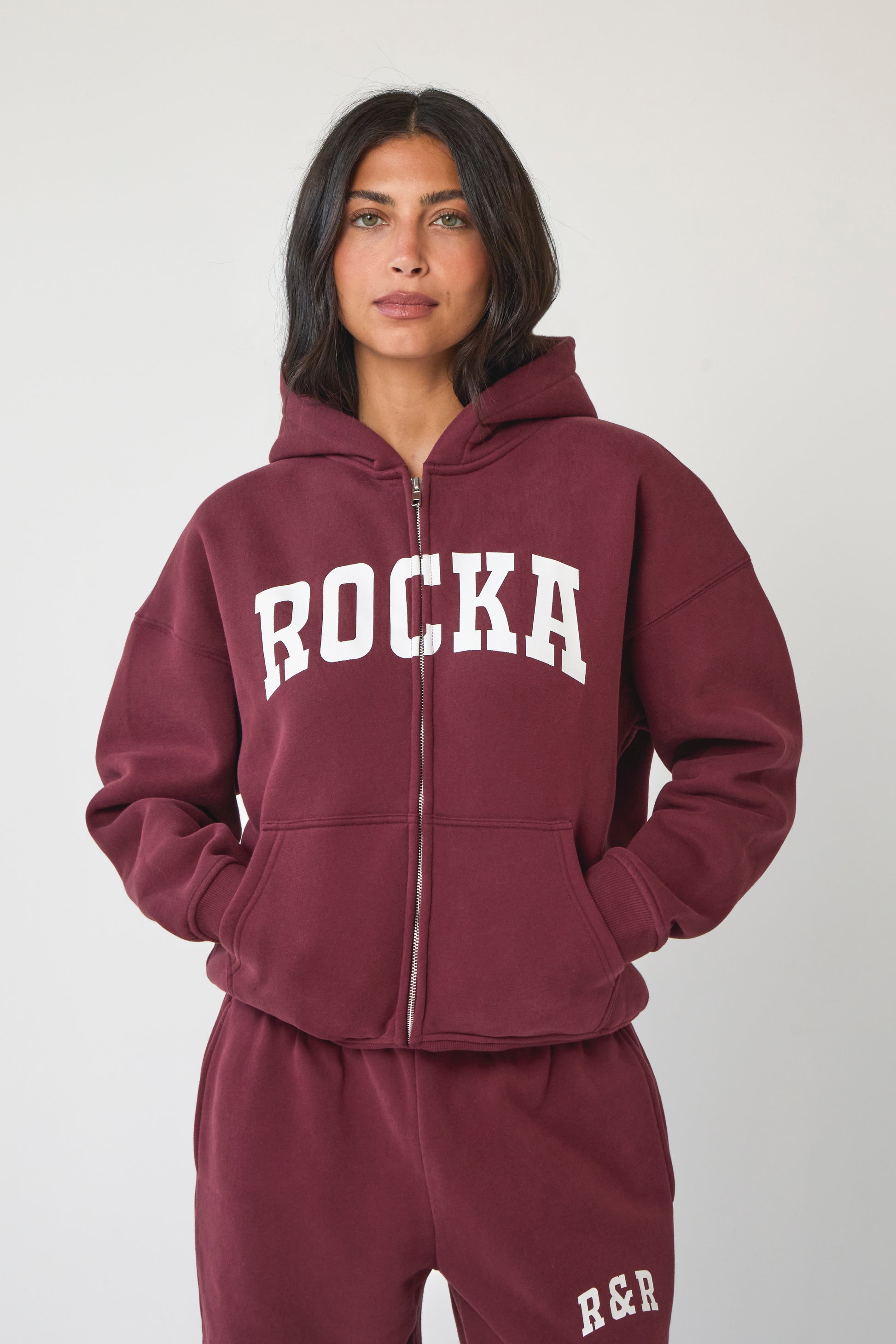 Burgundy Varsity Oversized Zip Hoodie